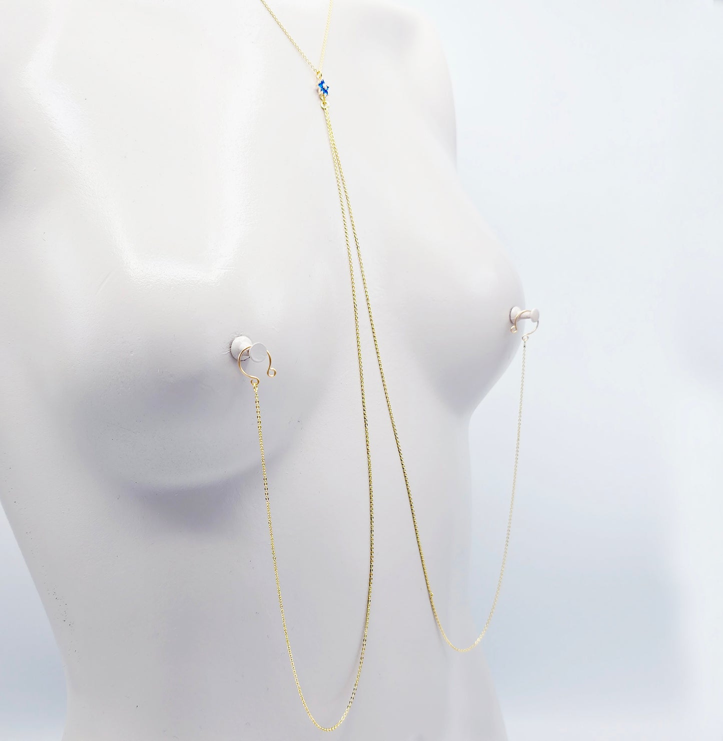 Gold Necklace to Nipple 18K with CZ Flower, Pierced or Not Pierced Nipple, or Choose Nipple Clamps.