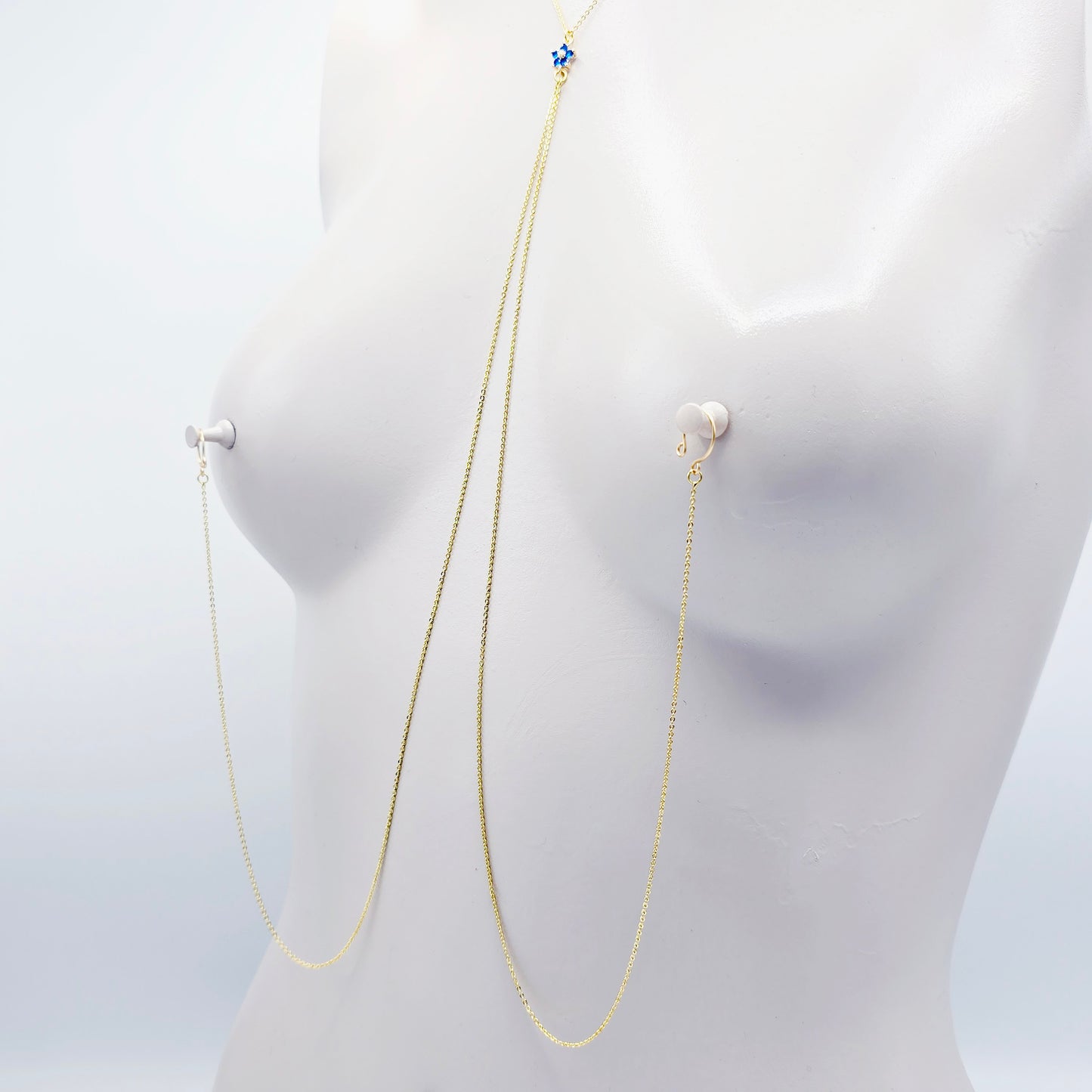 Gold Necklace to Nipple 18K with CZ Flower, Pierced or Not Pierced Nipple, or Choose Nipple Clamps.