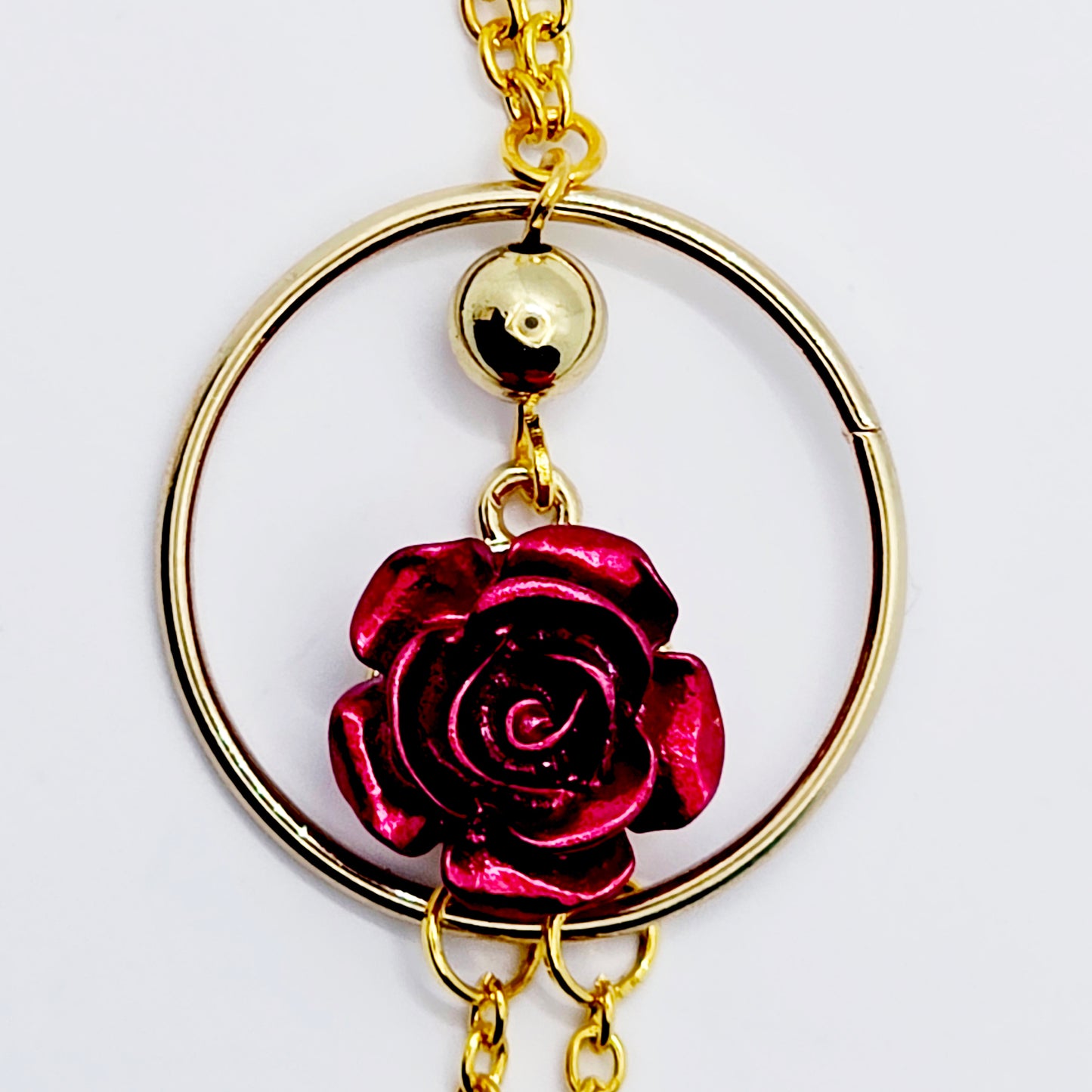 Necklace to Nipple, Gold, Circle, and Red Rose. Your Choice of Nipple Attachment
