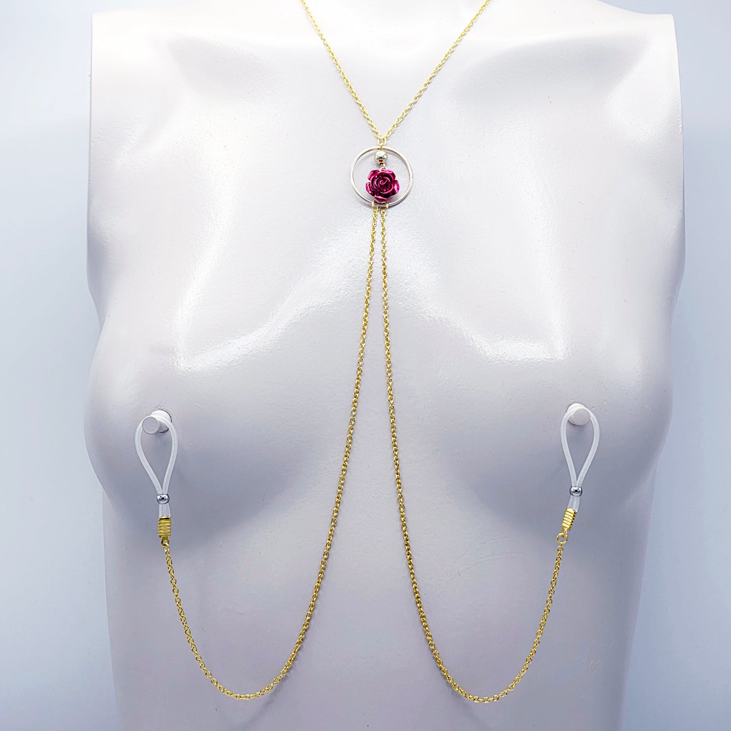 Necklace to Nipple, Gold, Circle, and Red Rose. Your Choice of Nipple Attachment