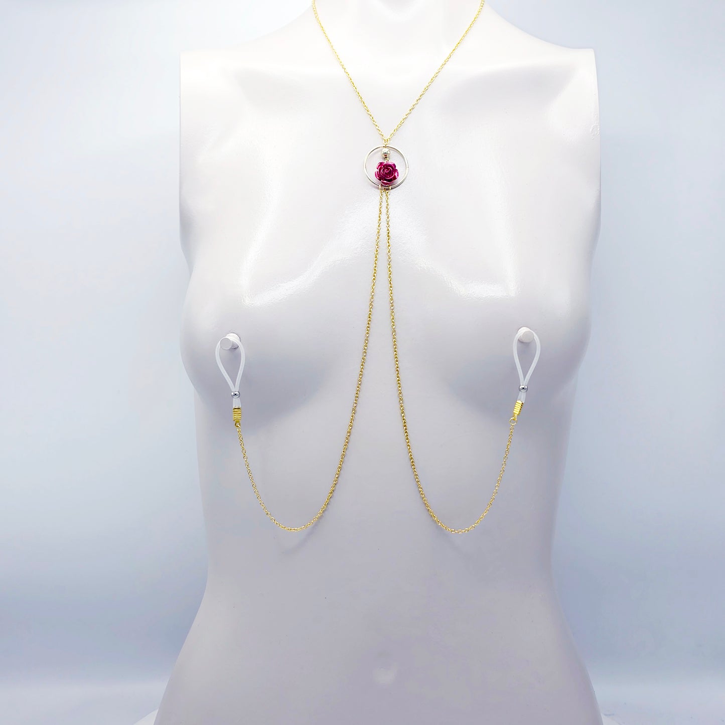 Necklace to Nipple, Gold, Circle, and Red Rose. Your Choice of Nipple Attachment