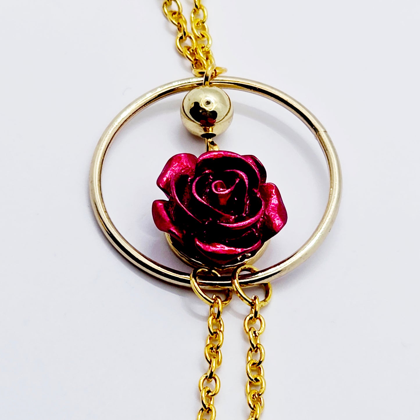 Necklace to Nipple, Gold, Circle, and Red Rose. Your Choice of Nipple Attachment