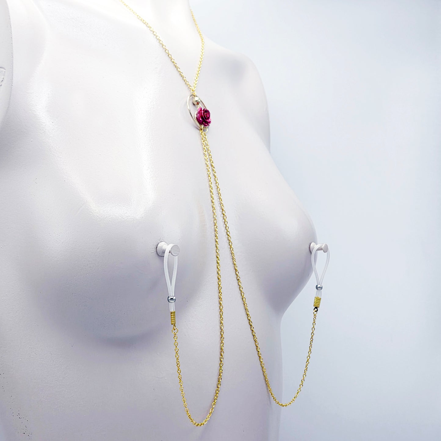 Necklace to Nipple, Gold, Circle, and Red Rose. Your Choice of Nipple Attachment