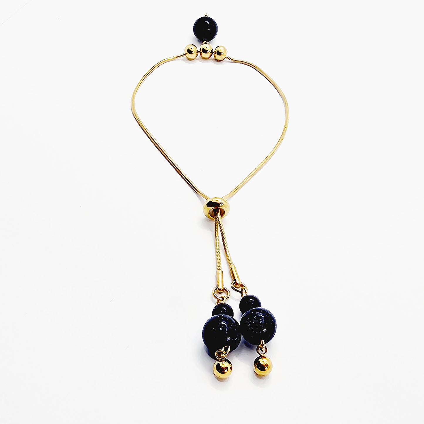 Penis Noose Bracelet with Dazzling Blue Goldstone Beads. Gold Stainless Steel Penis Lasso, Cock Ring Jewelry