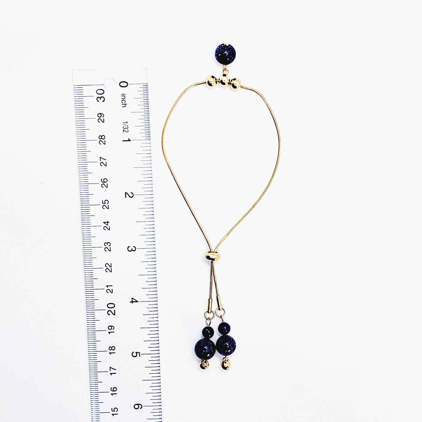 Penis Noose Bracelet with Dazzling Blue Goldstone Beads. Gold Stainless Steel Penis Lasso, Cock Ring Jewelry