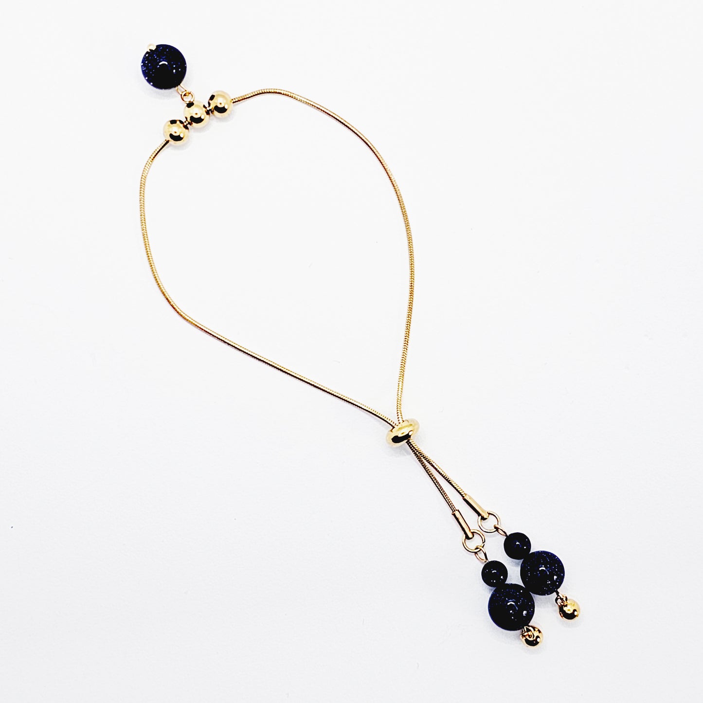 Penis Noose Bracelet with Dazzling Blue Goldstone Beads. Gold Stainless Steel Penis Lasso, Cock Ring Jewelry