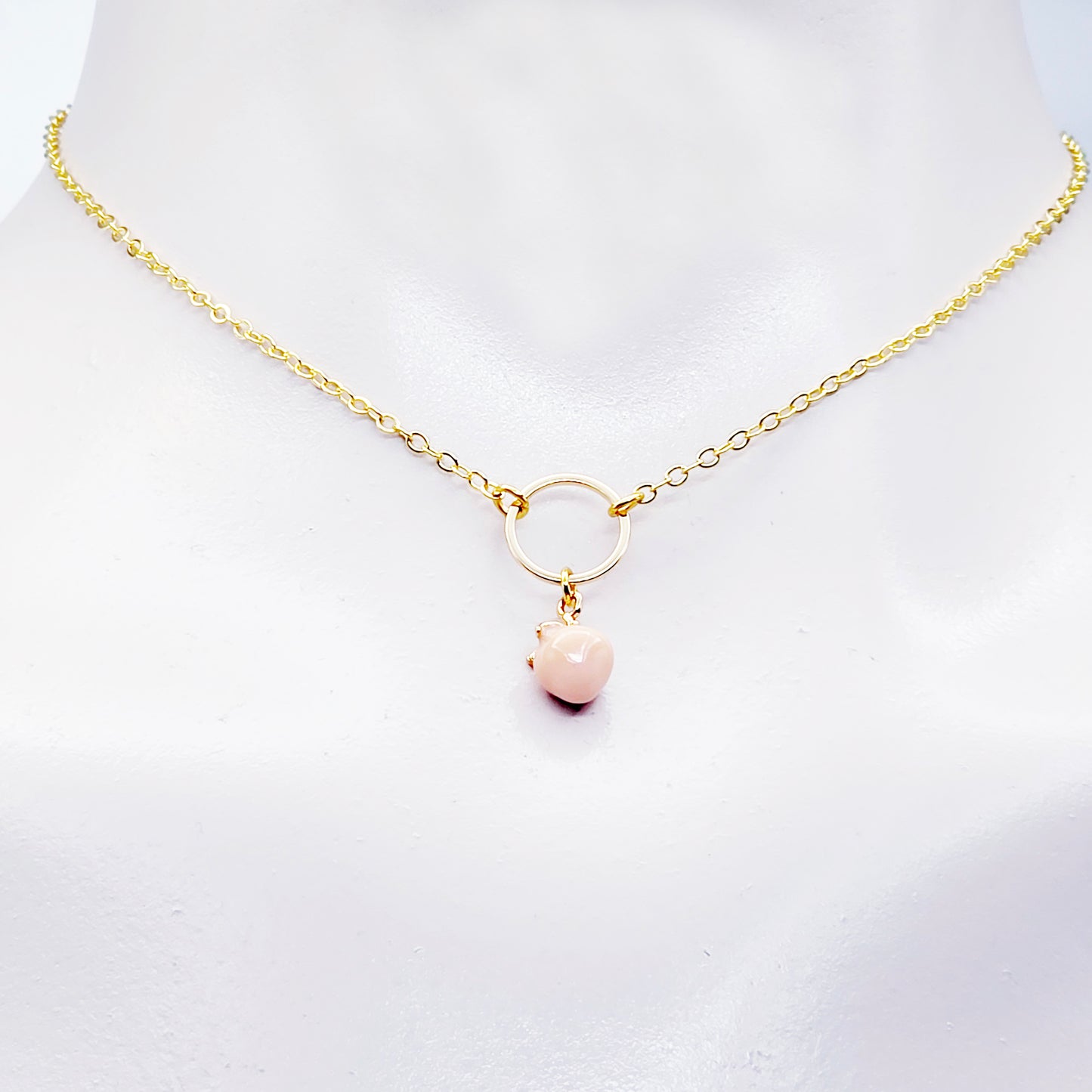 Gold Day Collar with Peach. 18K Gold Circle of O Discreet Collar for BDSM Submissive.