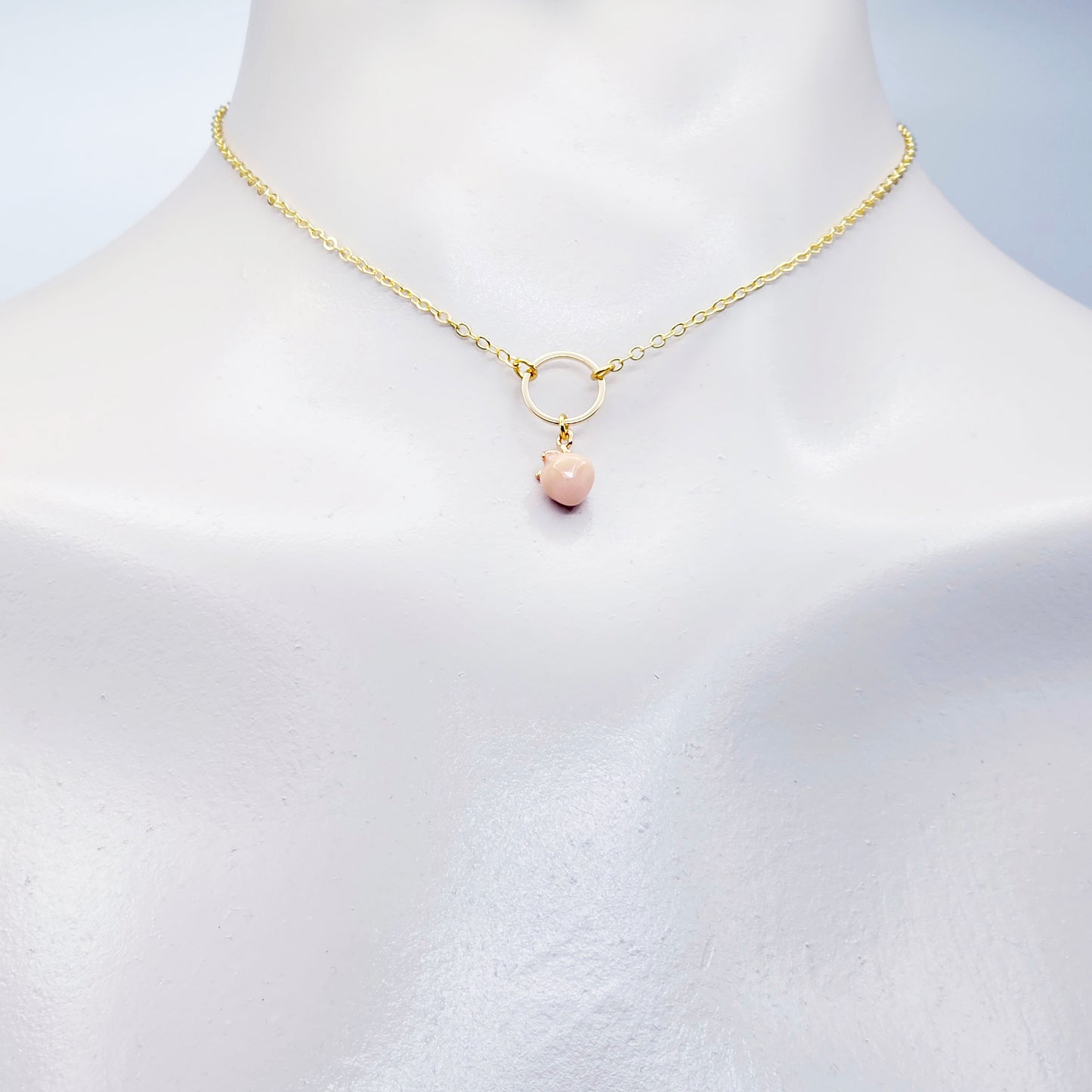 Gold Day Collar with Peach. 18K Gold Circle of O Discreet Collar for BDSM Submissive.