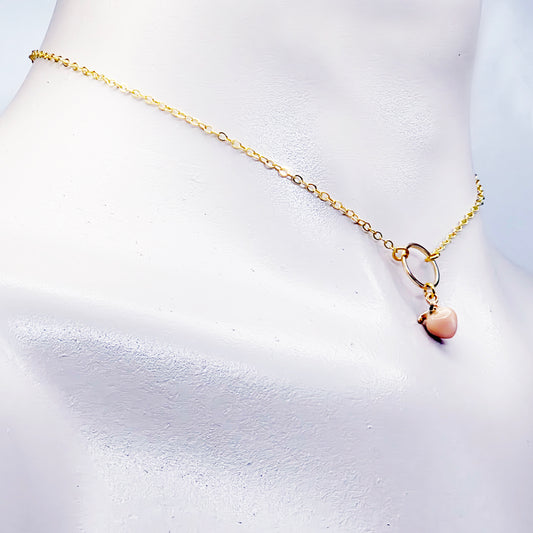 Gold Day Collar with Peach. 18K Gold Circle of O Discreet Collar for BDSM Submissive.