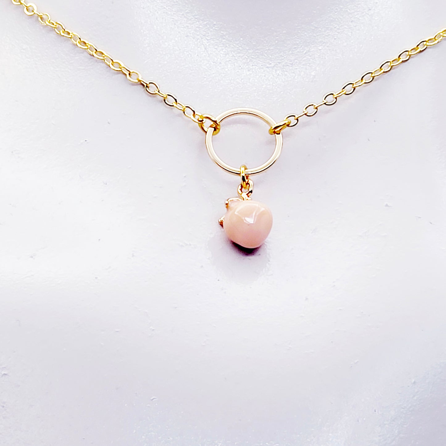 Gold Day Collar with Peach. 18K Gold Circle of O Discreet Collar for BDSM Submissive.