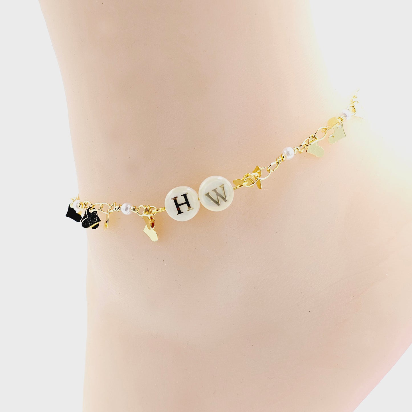 Gold Hotwife Anklet with Pearls and Hearts. Discreet HW for Hot Wife. Swinger Lifestyle