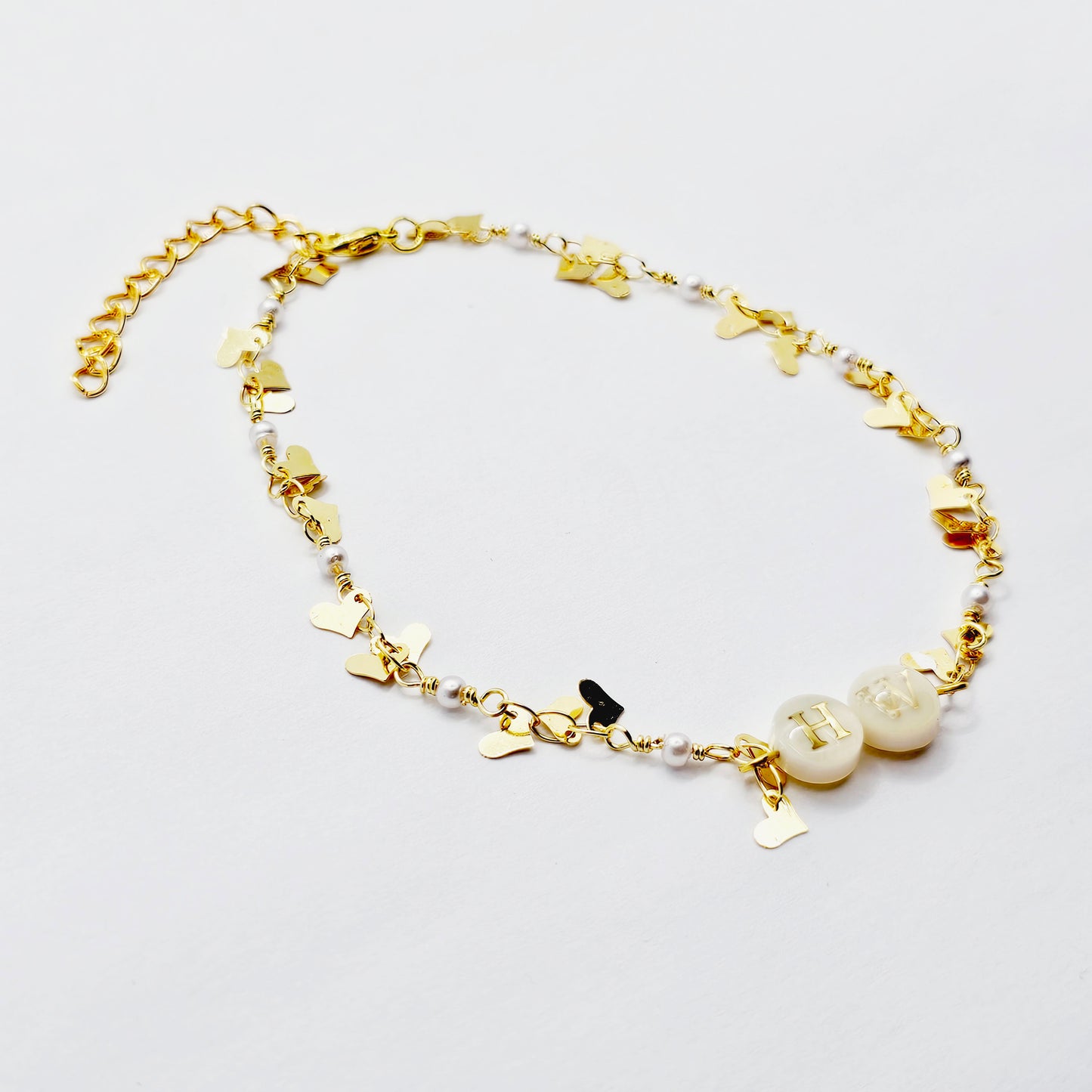 Gold Hotwife Anklet with Pearls and Hearts. Discreet HW for Hot Wife. Swinger Lifestyle