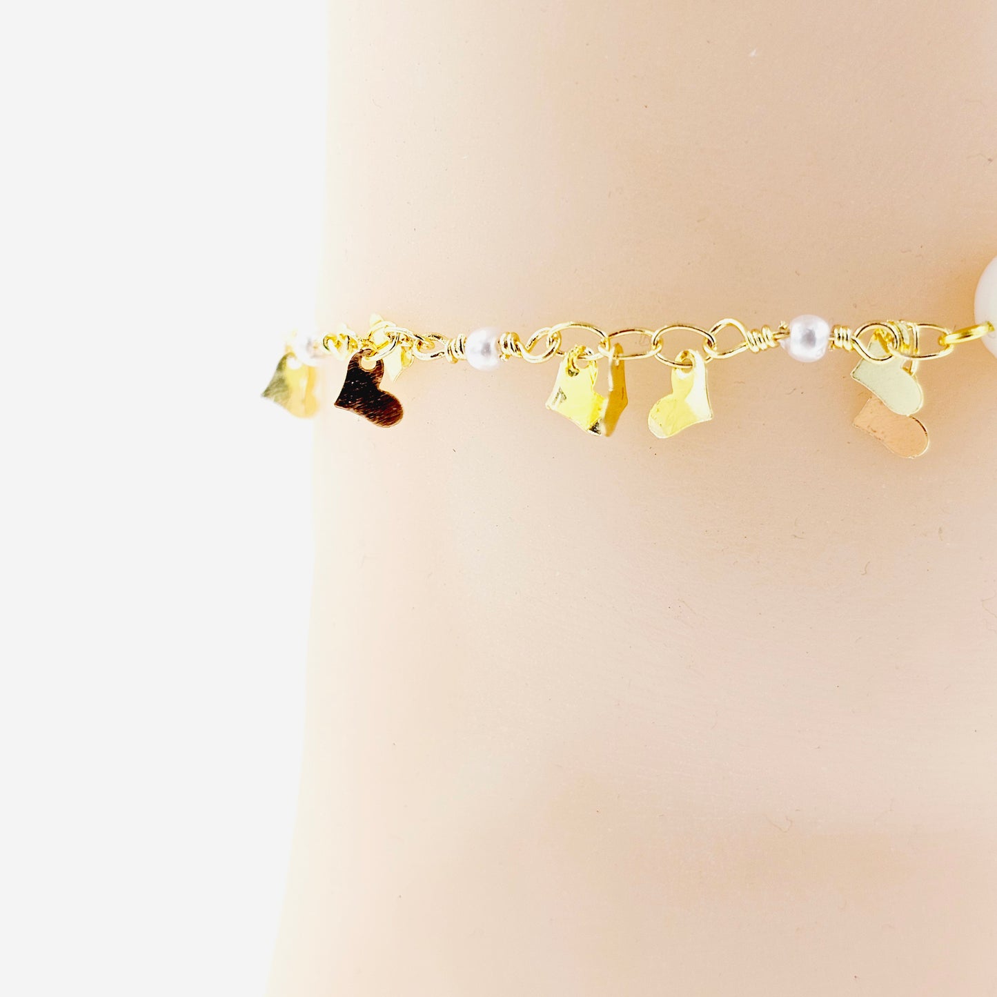 Gold Hotwife Anklet with Pearls and Hearts. Discreet HW for Hot Wife. Swinger Lifestyle