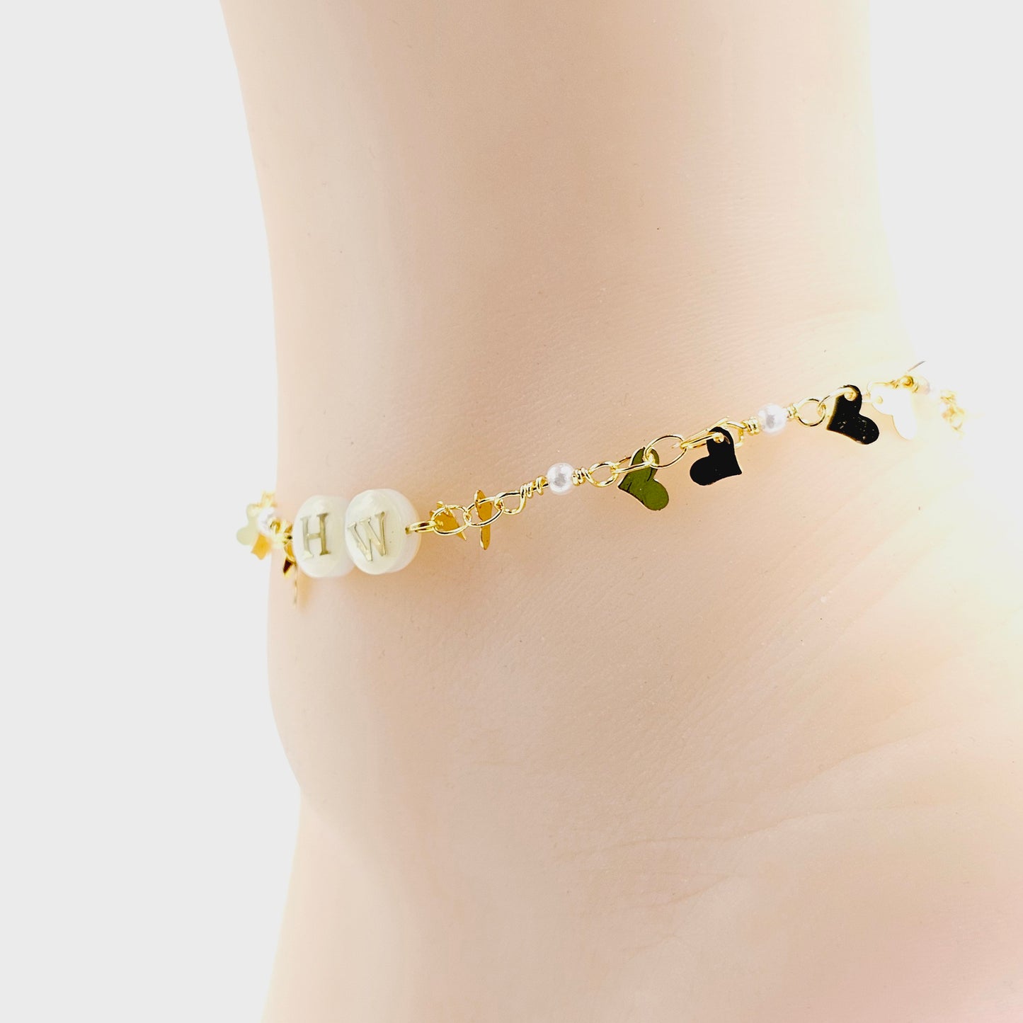 Gold Hotwife Anklet with Pearls and Hearts. Discreet HW for Hot Wife. Swinger Lifestyle