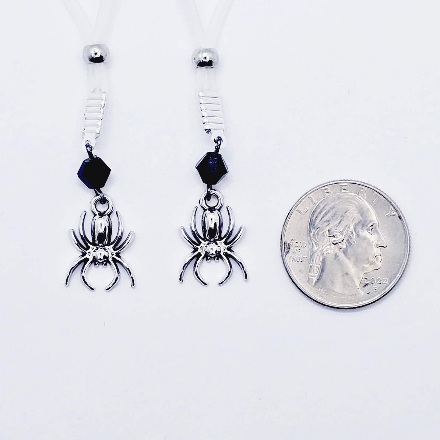 Spider Nipple Dangles with Black Crystals and Non-Piercing Nipple Nooses or Nipple Clamps.