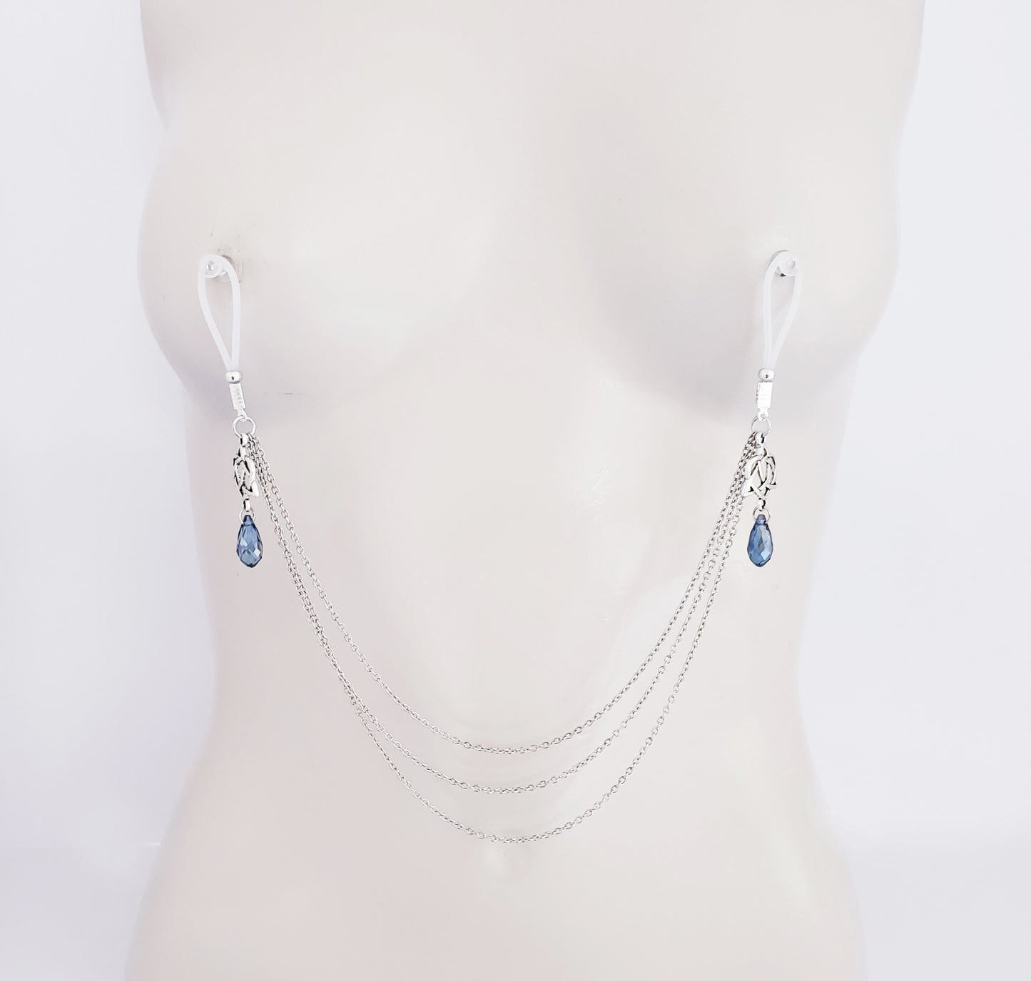 Non Piercing Nipple Chains and Clit Clamp Set with Triquetra Hearts and Crystal. Non Piercing, MATURE, BDSM