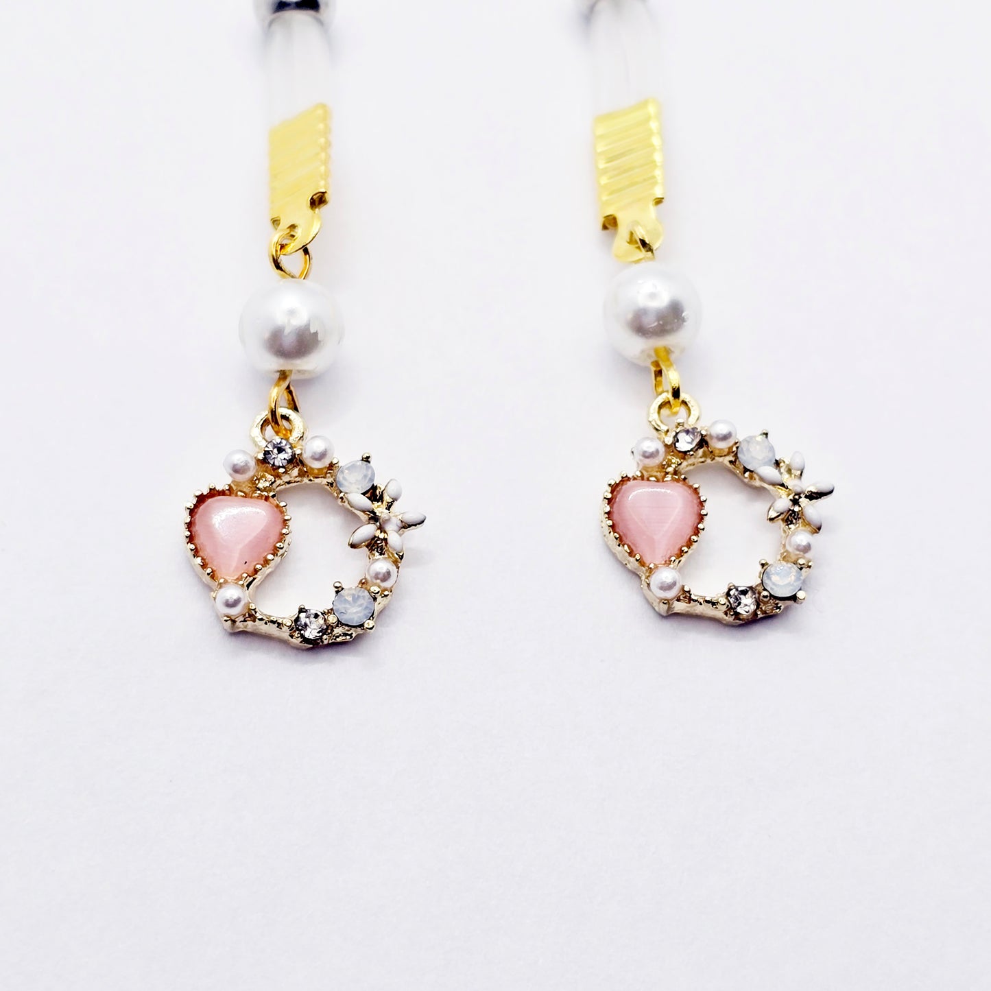 Fake Nipple Piercings. Sexy Heart and Pearl Nipple Dangles on Nipple Nooses or Clamps.