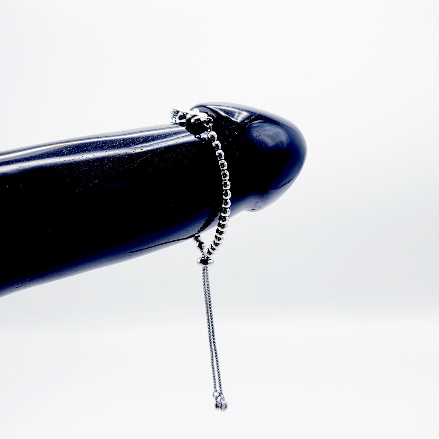 Platinum Penis Noose, Adjustable Cock Bracelet with Beads