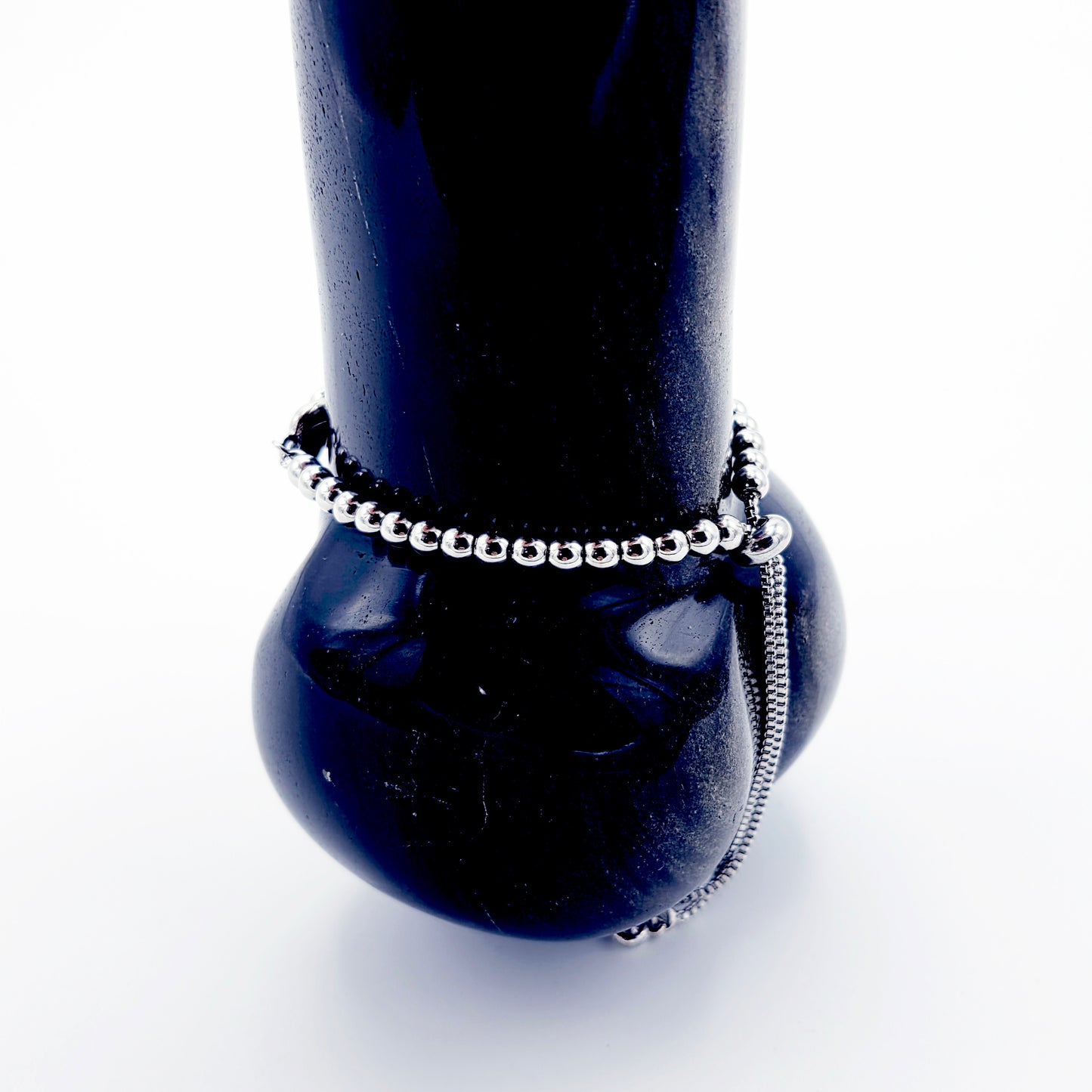 Platinum Penis Noose, Adjustable Cock Bracelet with Beads