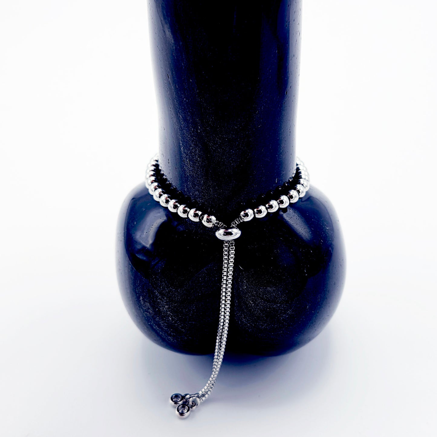 Platinum Penis Noose, Adjustable Cock Bracelet with Beads