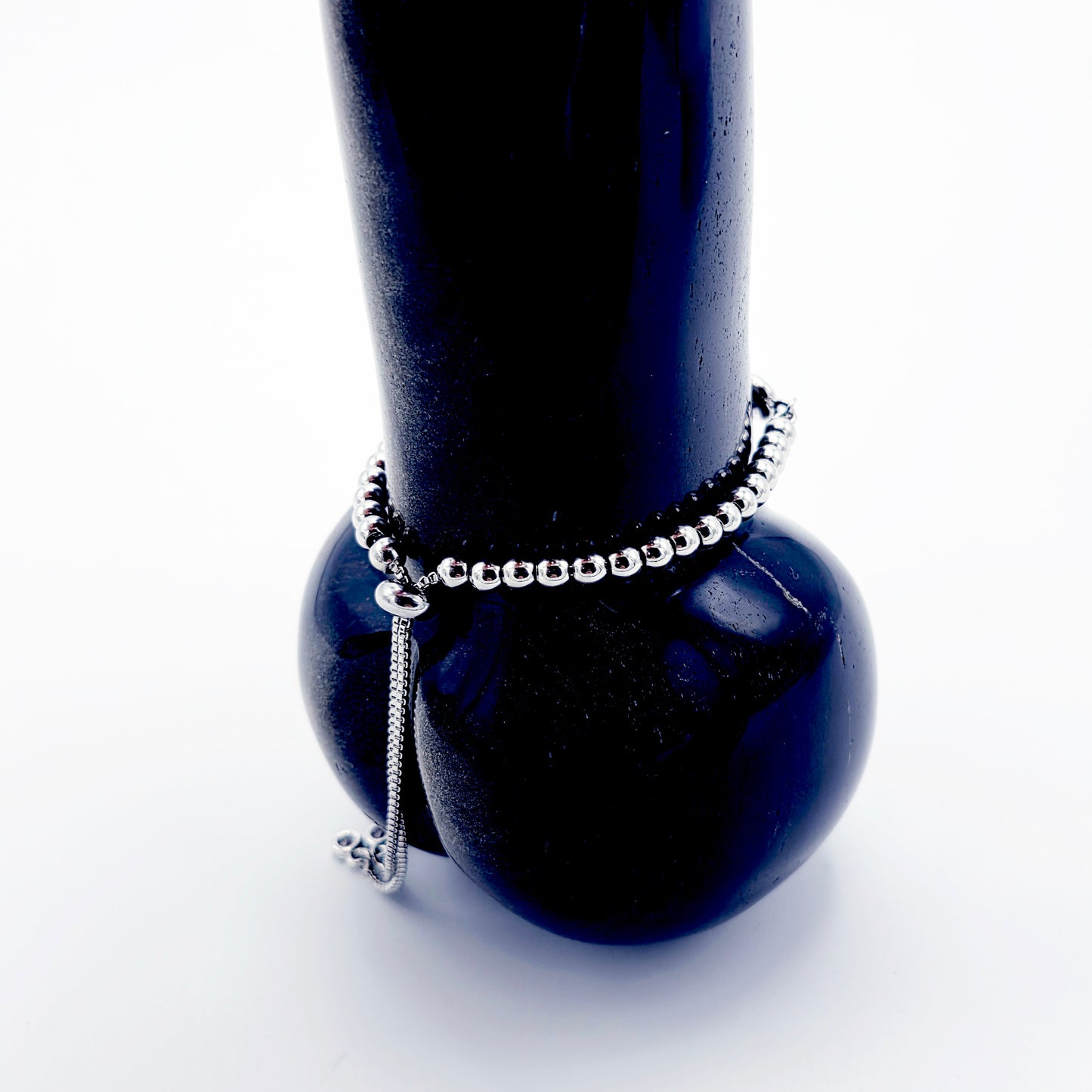 Platinum Penis Noose, Adjustable Cock Bracelet with Beads
