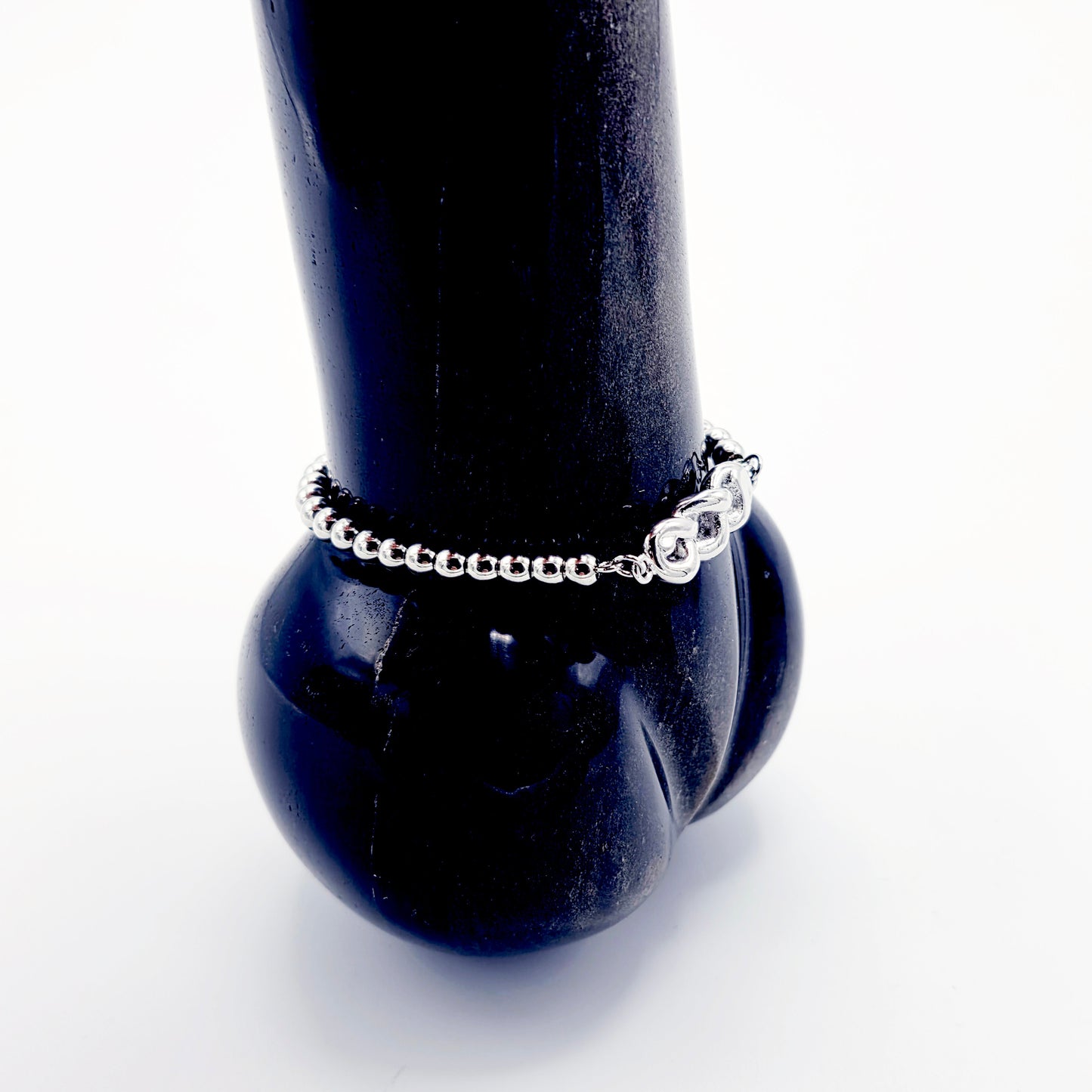 Platinum Penis Noose, Adjustable Cock Bracelet with Beads