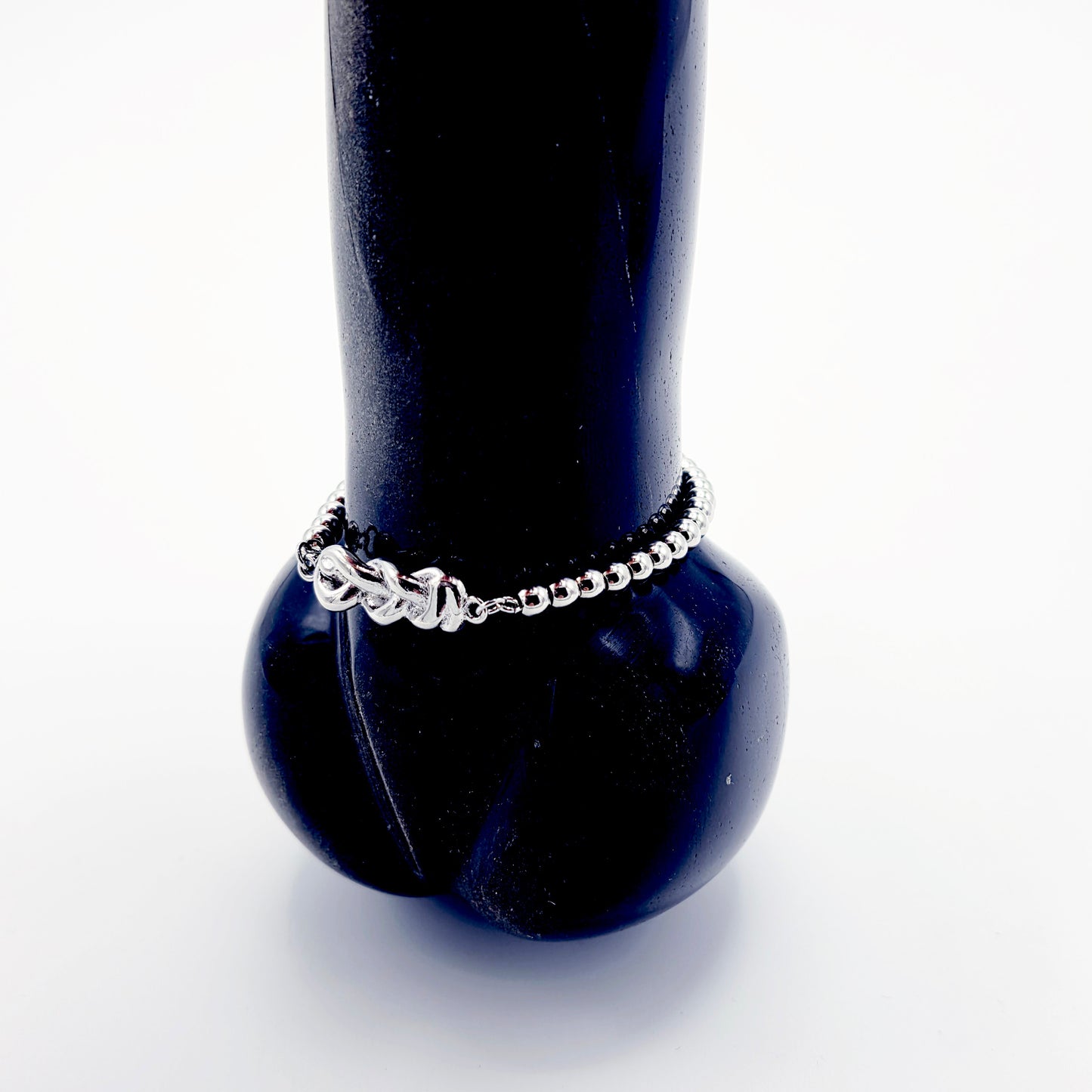 Platinum Penis Noose, Adjustable Cock Bracelet with Beads