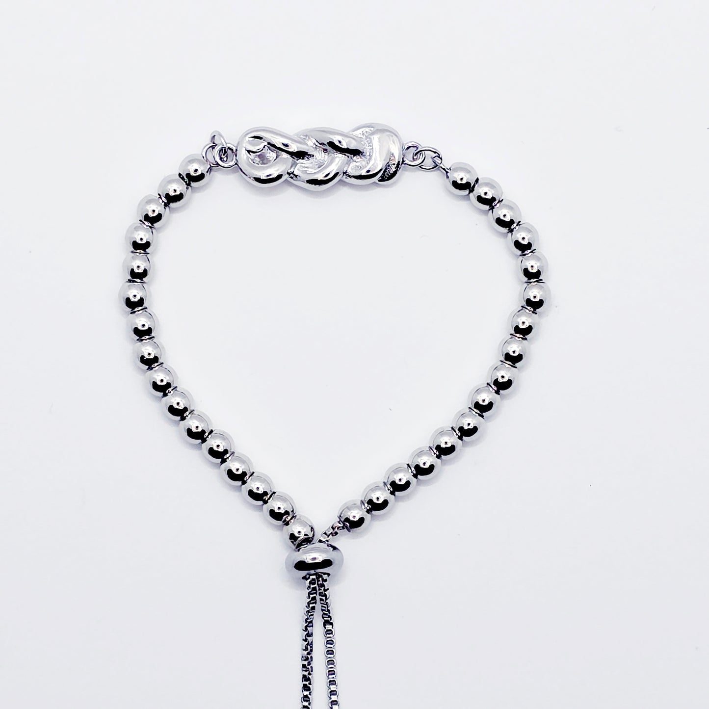 Platinum Penis Noose, Adjustable Cock Bracelet with Beads