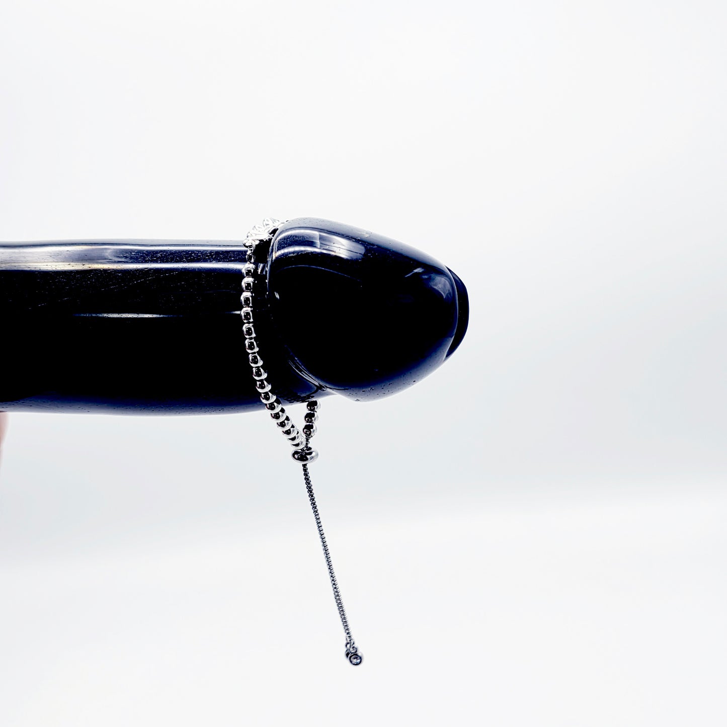 Platinum Penis Noose, Adjustable Cock Bracelet with Beads
