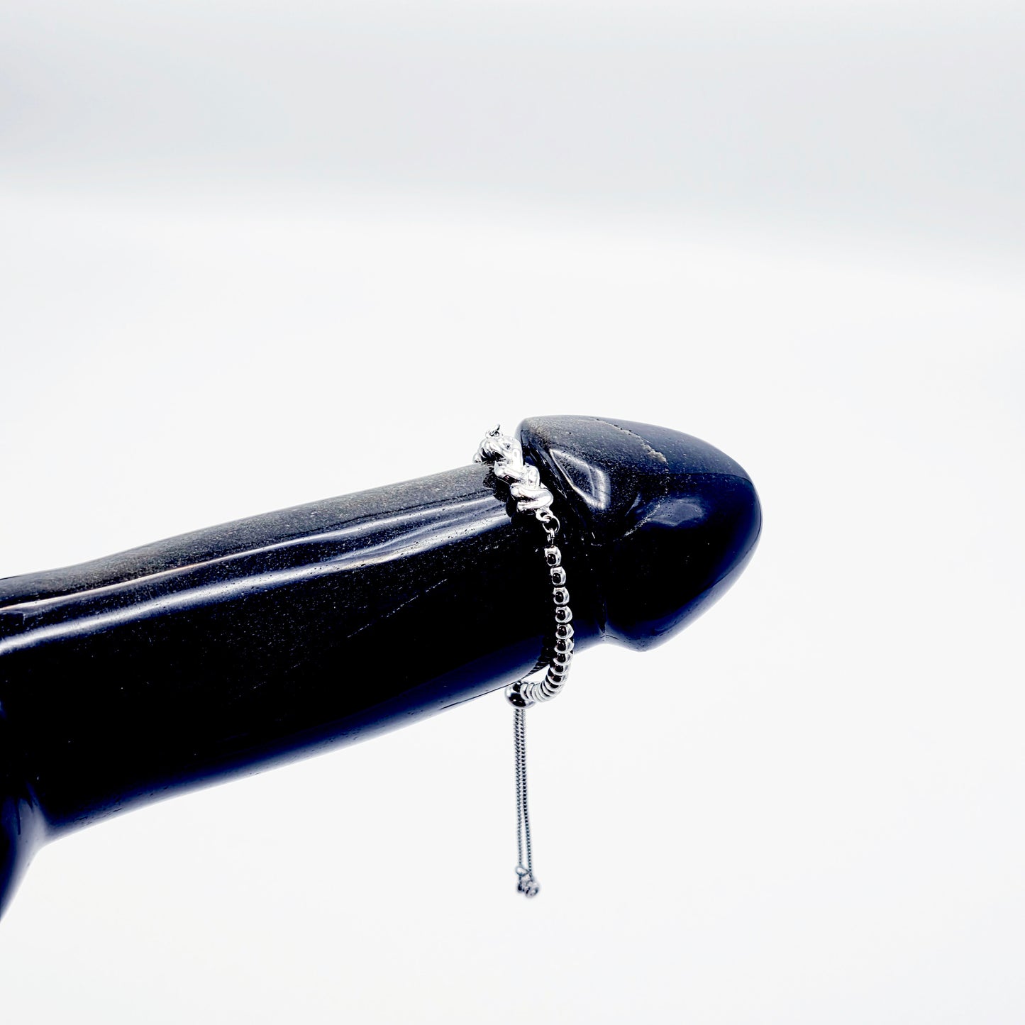 Platinum Penis Noose, Adjustable Cock Bracelet with Beads