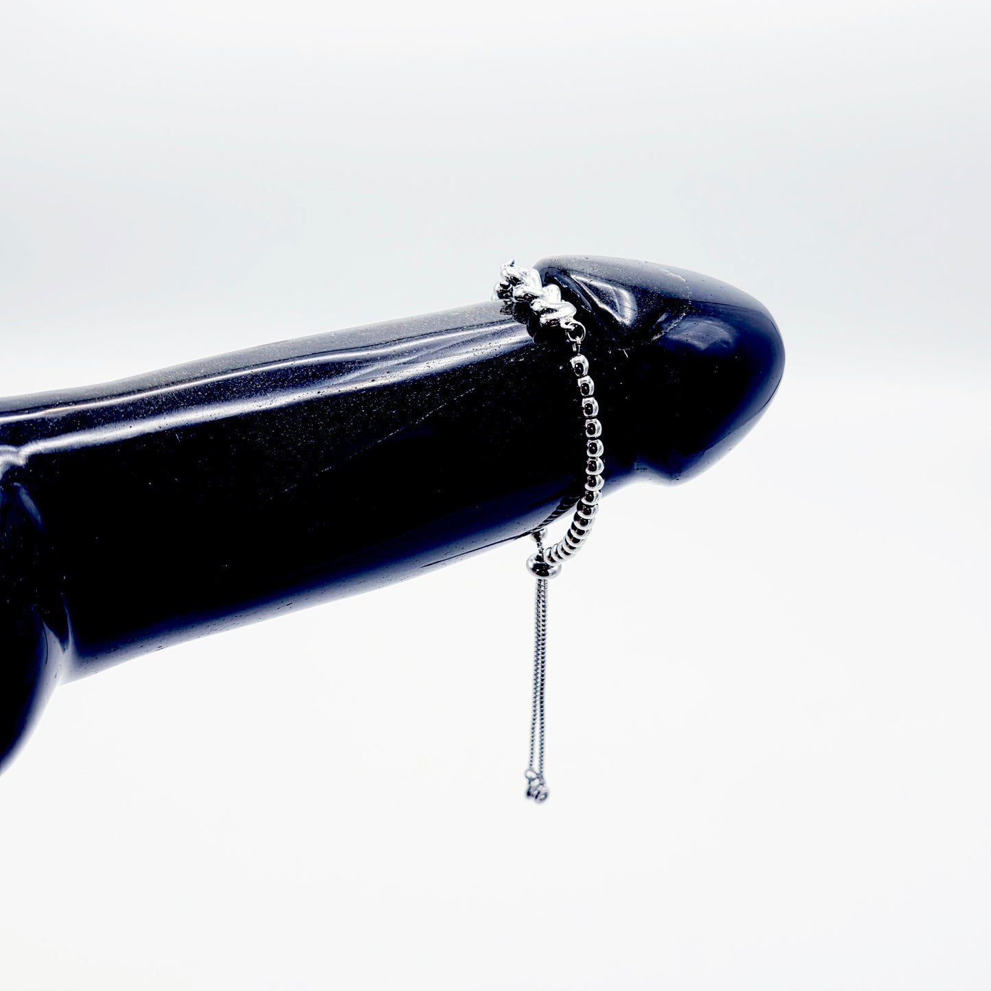 Platinum Penis Noose, Adjustable Cock Bracelet with Beads