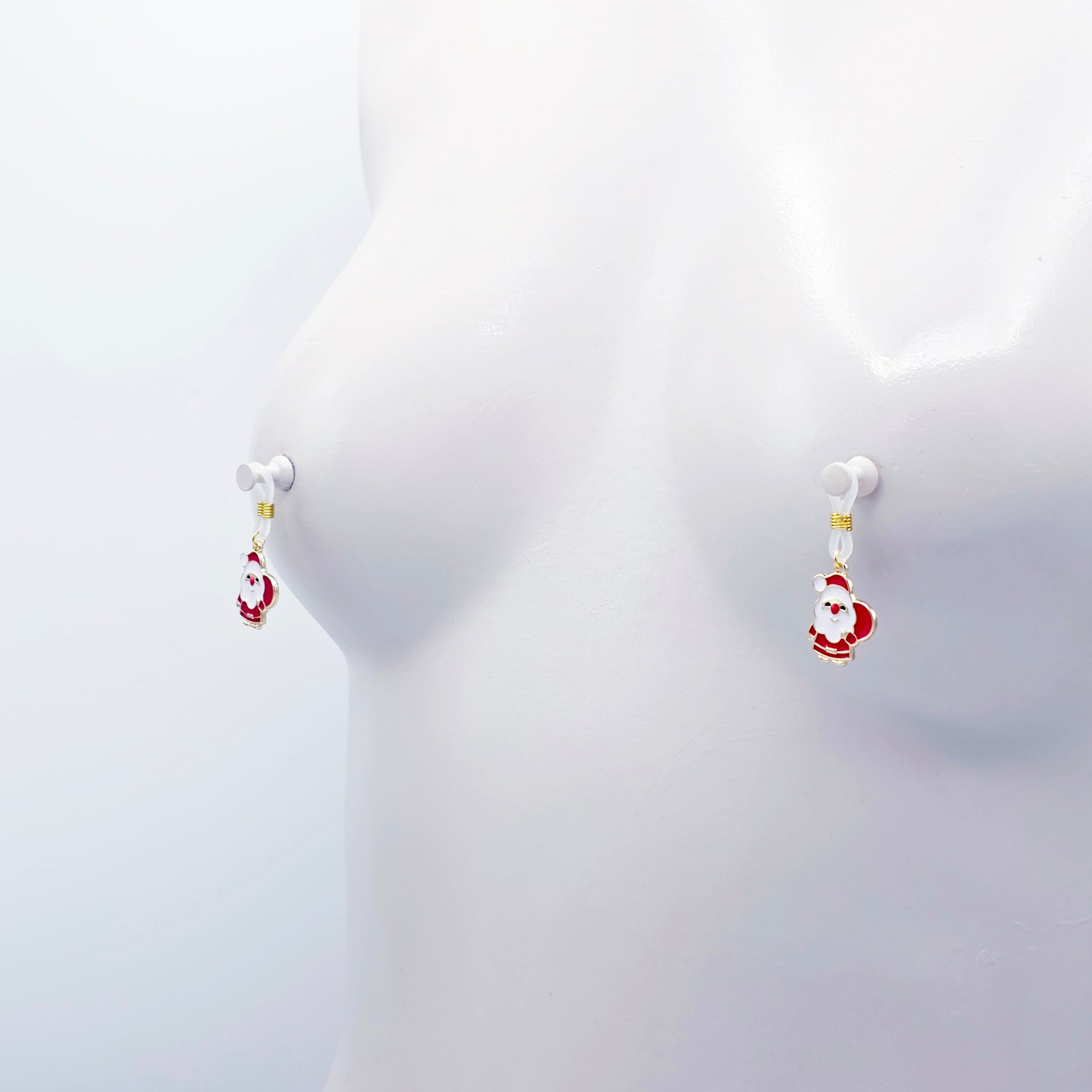 Nipple Nooses with Santa Claus design on a white mannequin bust.