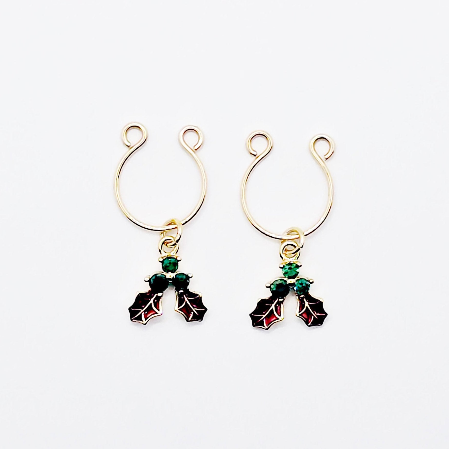 Gold Non Piercing Nipple Rings with Gemstone Mistletoe