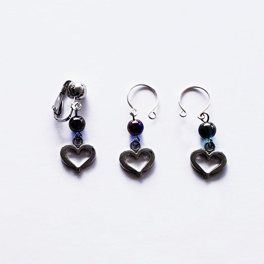 Non Piercing Nipple and VCH Jewelry Set with Hearts. Intimate Body Jewelry for Women. Nipple rings and Vaginal Clitoral Hood Clip.