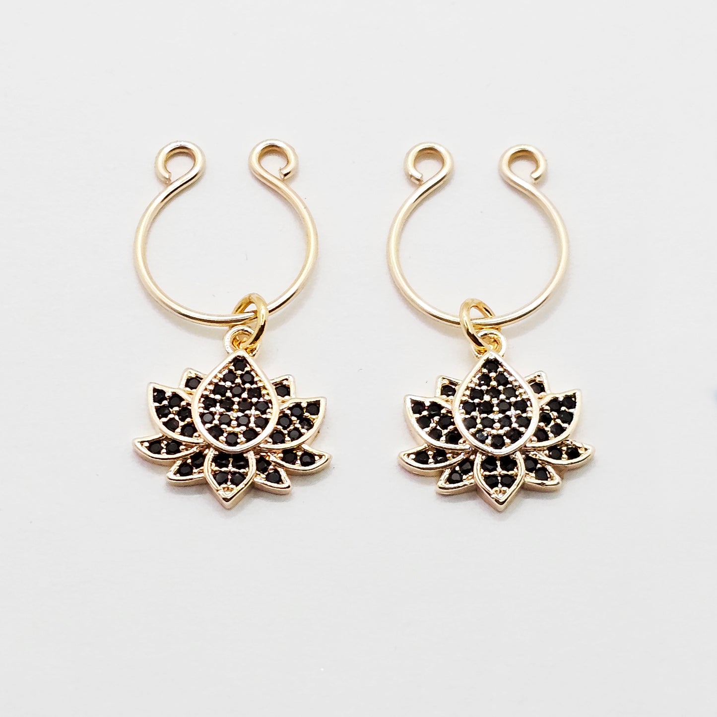 Non Piercing Nipple Rings with Sparkling 18K Gold or Platinum Lotus Flowers. Set of 2. Fake Nipple Rings