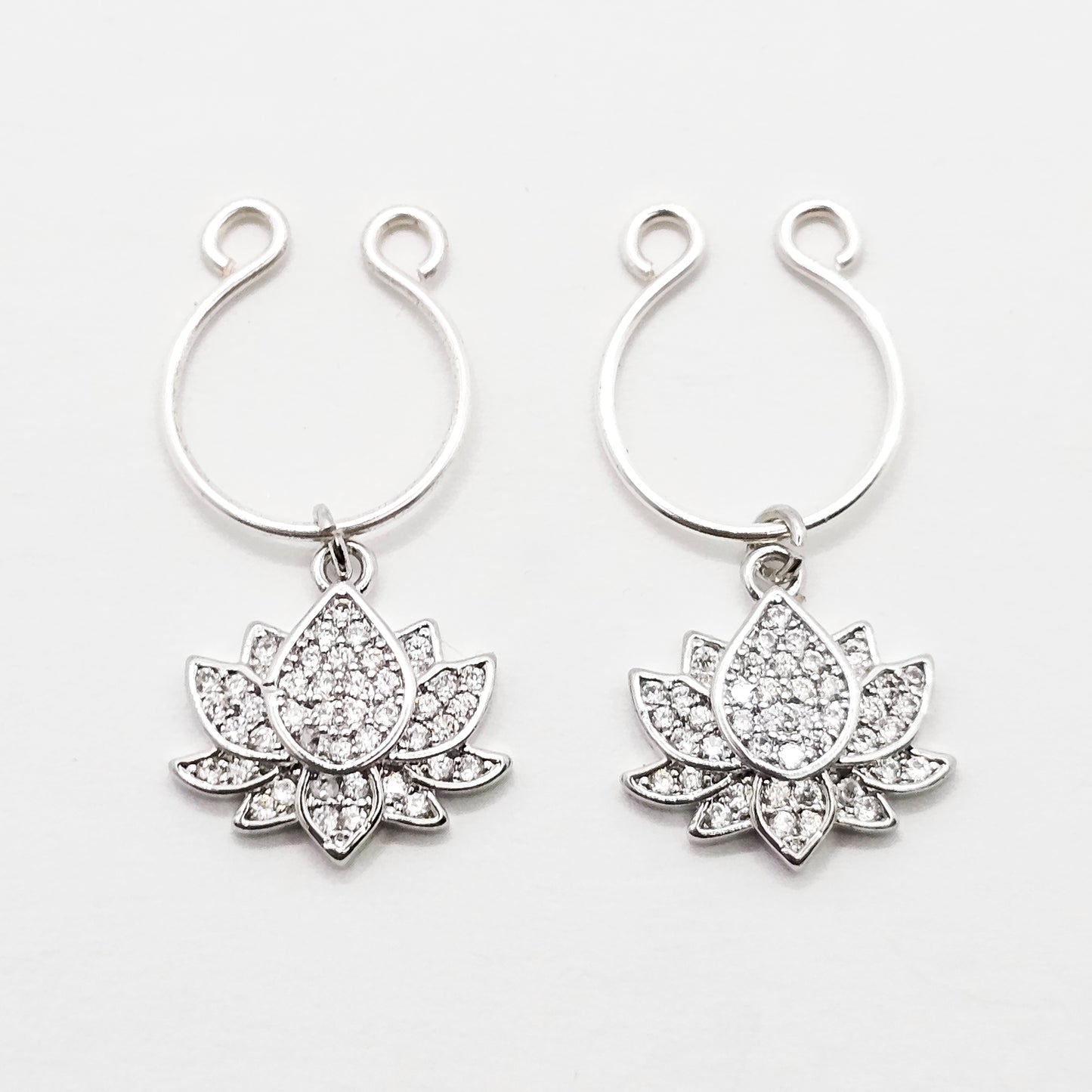 Non Piercing Nipple Rings with Sparkling 18K Gold or Platinum Lotus Flowers. Set of 2. Fake Nipple Rings