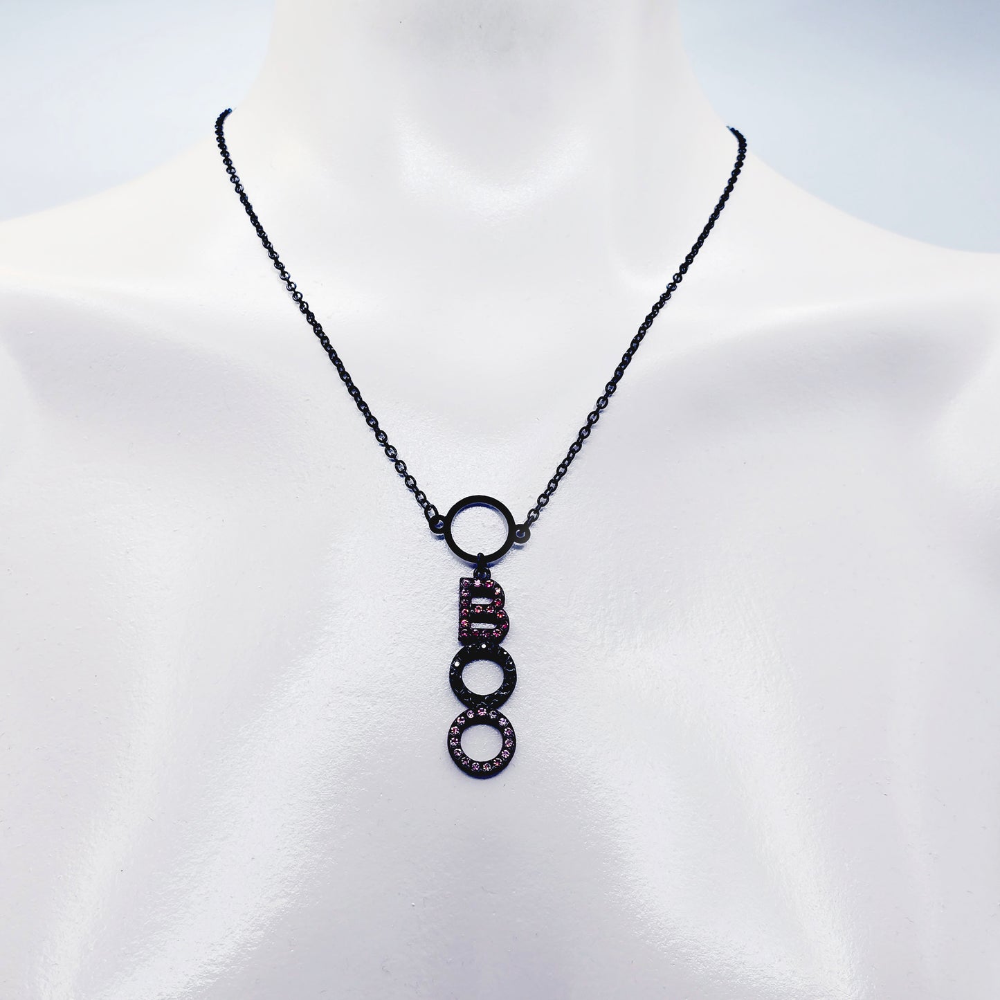 Discreet Day Collar, Black, with Circle Pendant and BOO Pendant for Halloween Gift for Your Boo. BDSM Submissive