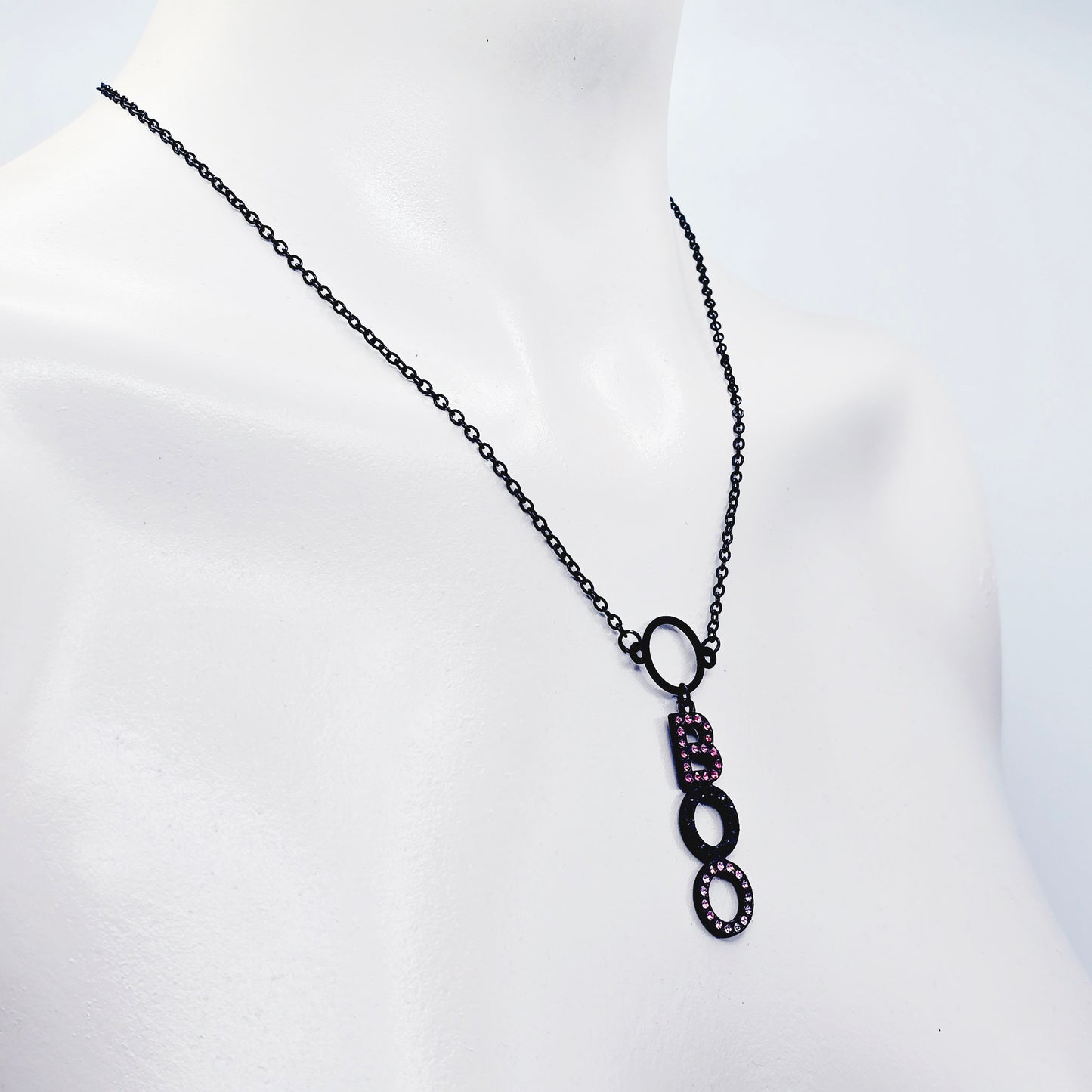 Discreet Day Collar, Black, with Circle Pendant and BOO Pendant for Halloween Gift for Your Boo. BDSM Submissive