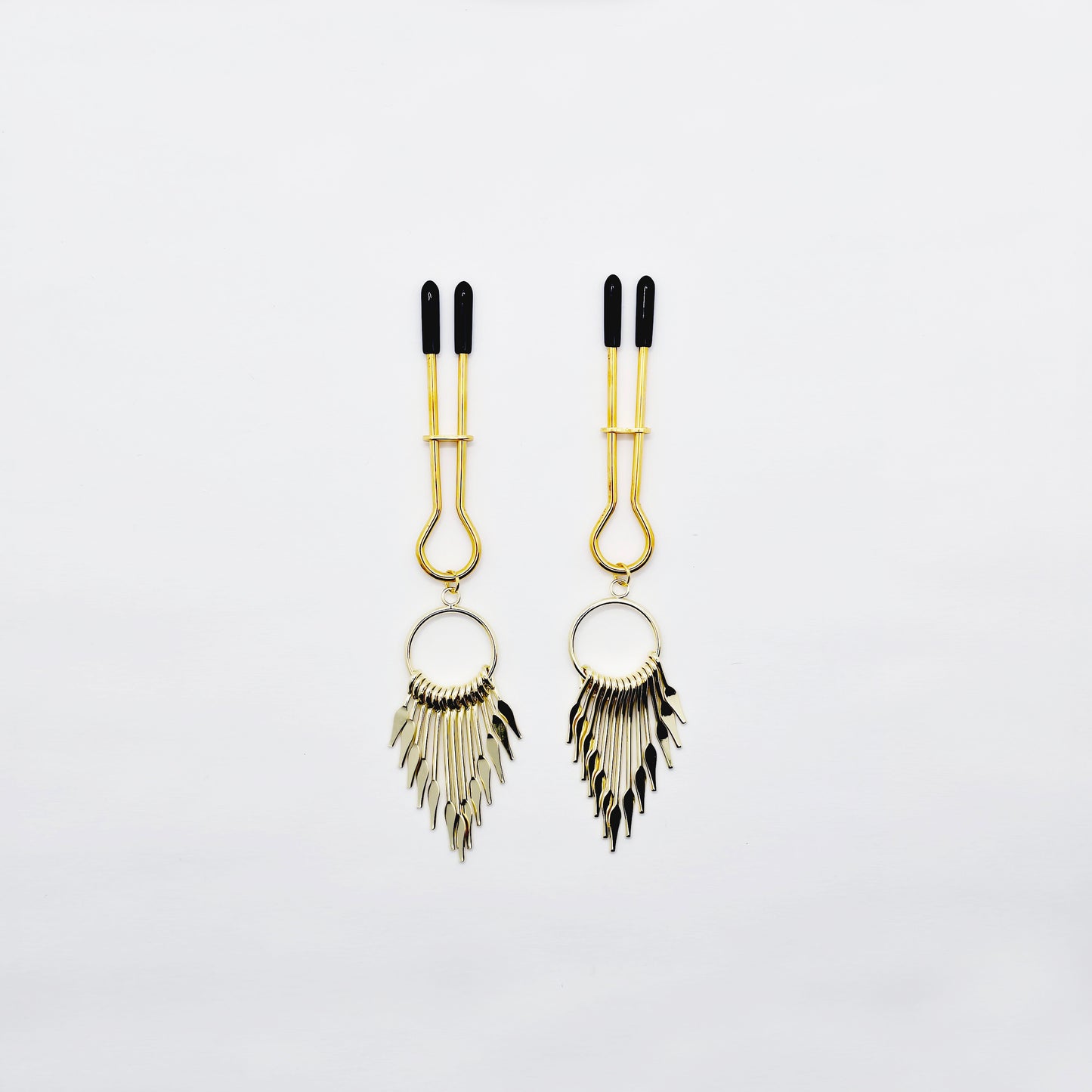 Straight Tweezer Nipple Clamps, Gold, with Dangles.