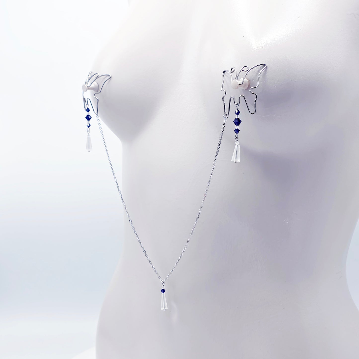 Stainless Steel Butterfly and Crystal Nipple Shields.