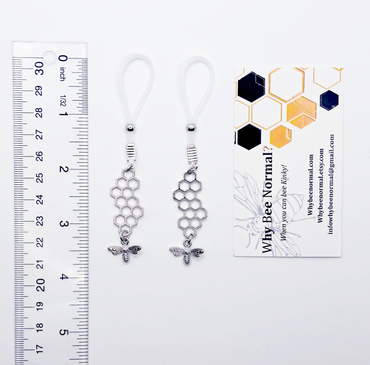 Bee Nipple Dangles on Nipple Nooses or your choice of Nipple Clamps. Non Piercing Nipple, BDSM
