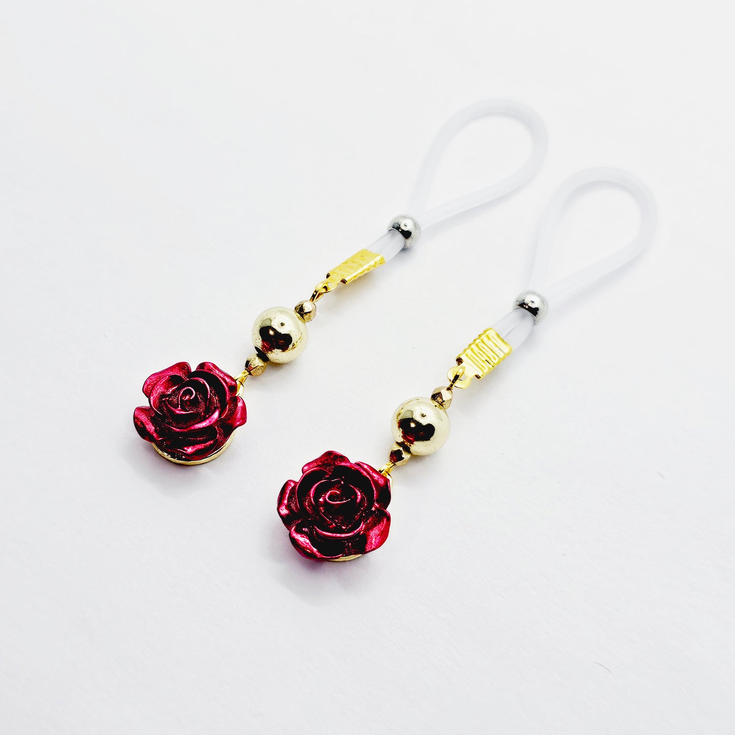 Nipple Nooses or Nipple Clamps with Gold and Red Roses