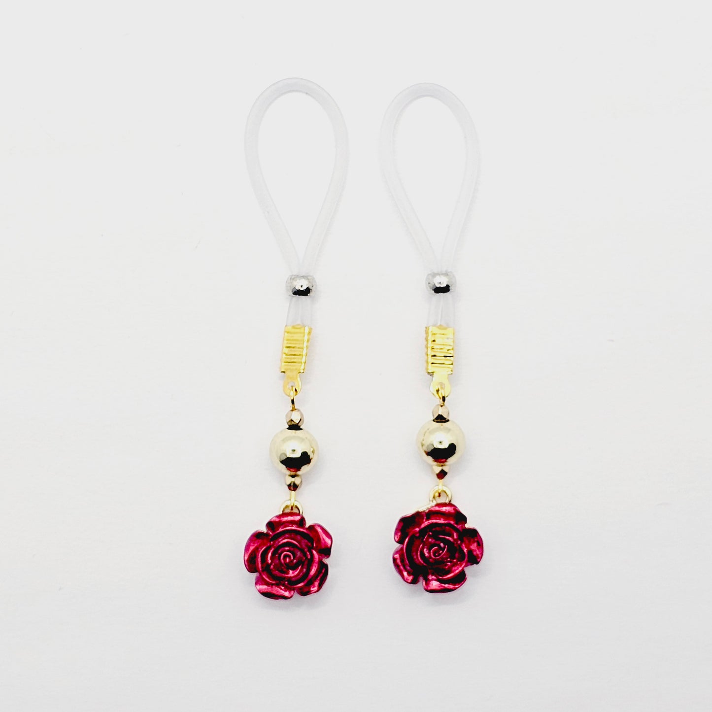 Nipple Nooses or Nipple Clamps with Gold and Red Roses