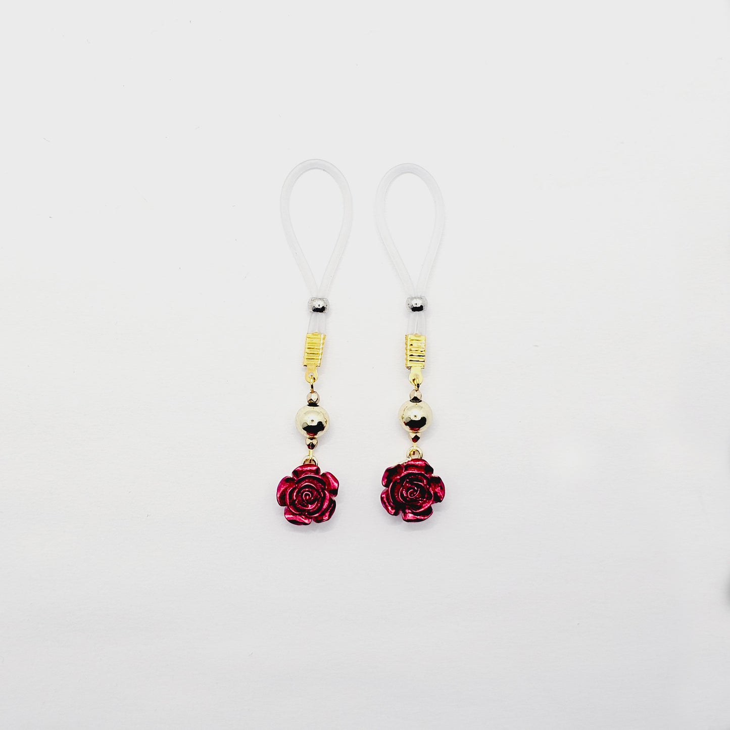 Nipple Nooses or Nipple Clamps with Gold and Red Roses