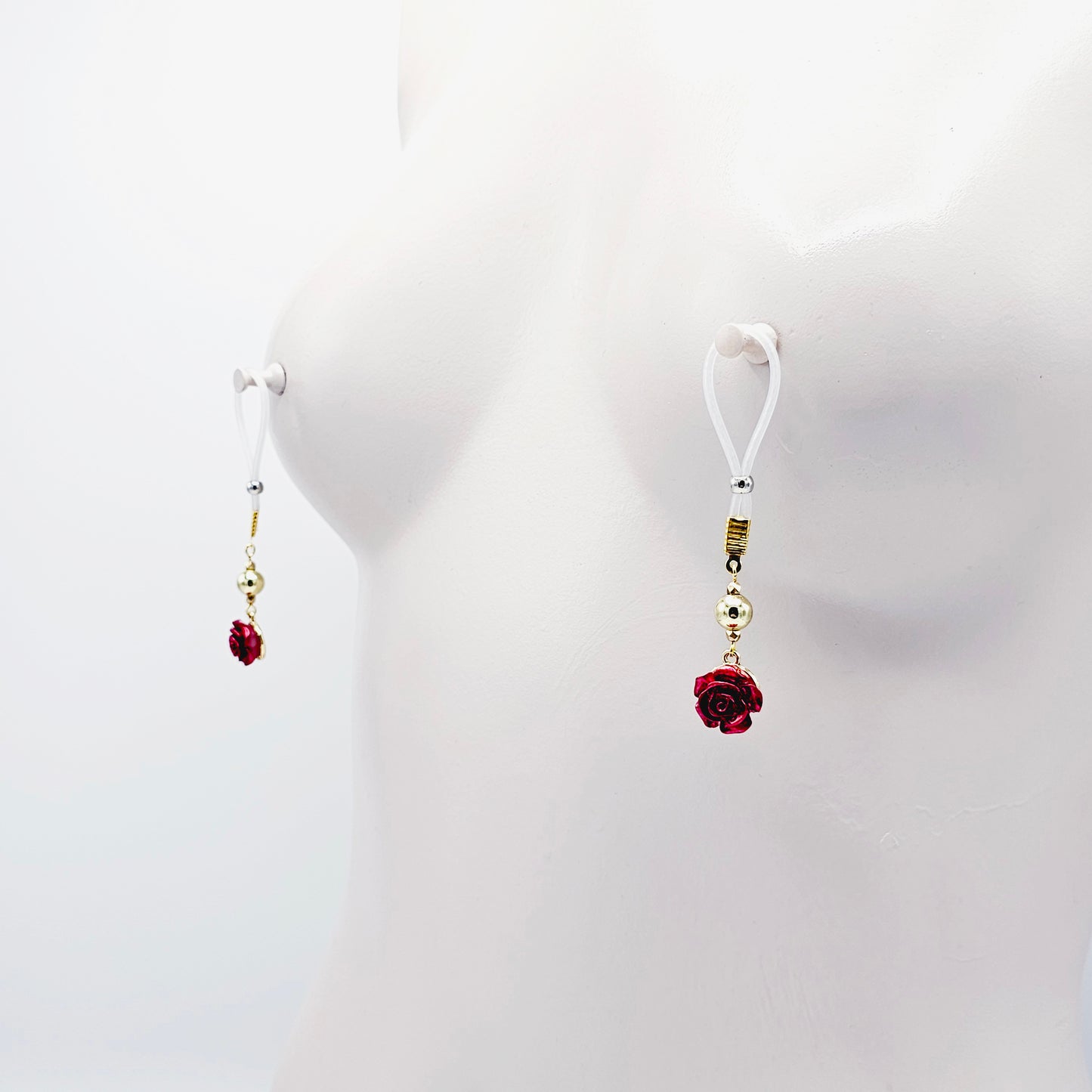 Nipple Nooses or Nipple Clamps with Gold and Red Roses