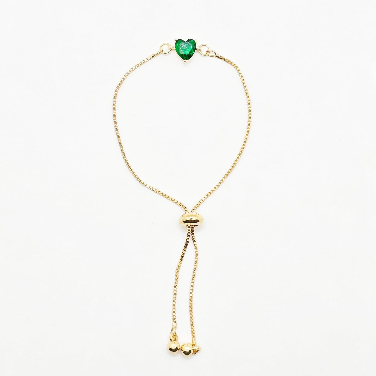 18K Gold Penis Nooses Bracelet with Red or Green Gemstone Heart