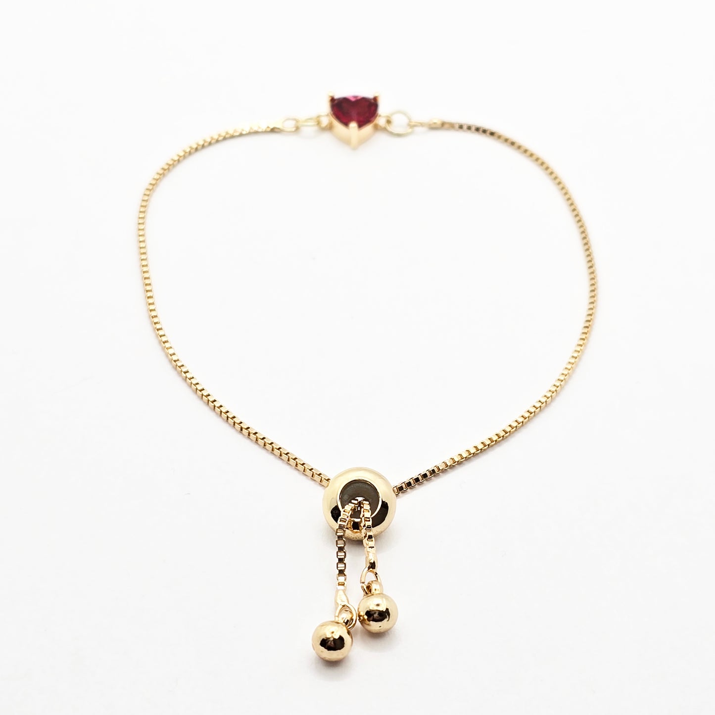 18K Gold Penis Nooses Bracelet with Red or Green Gemstone Heart