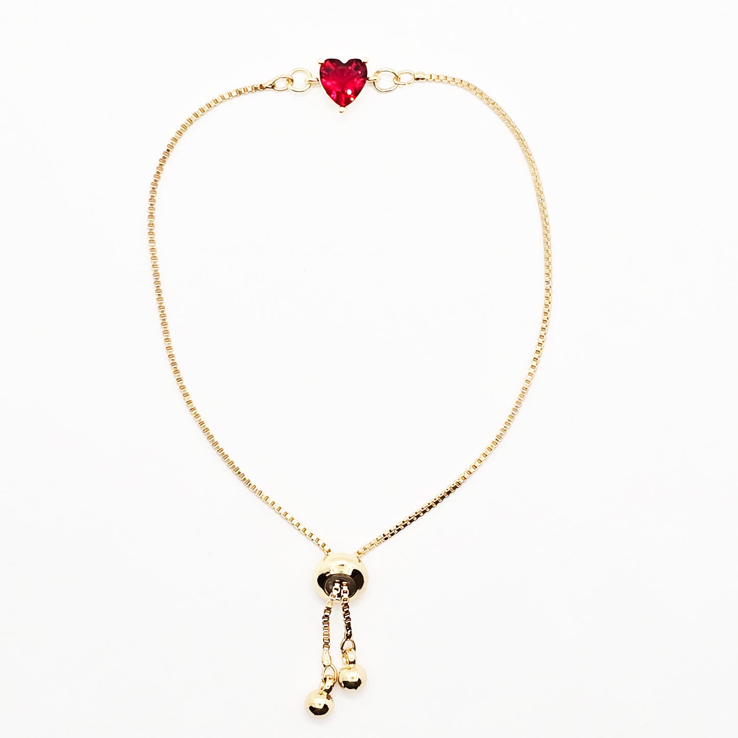 18K Gold Penis Nooses Bracelet with Red or Green Gemstone Heart