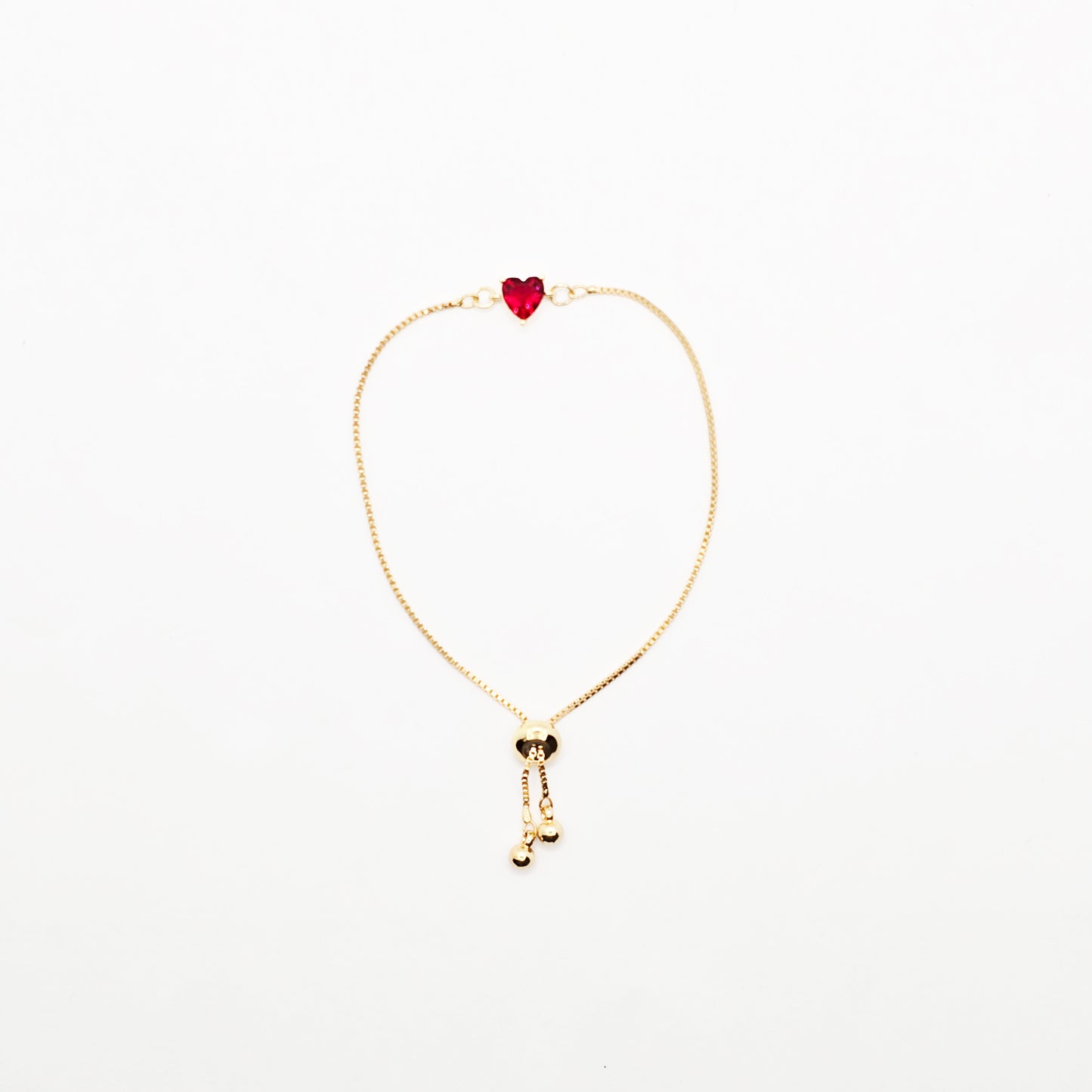 18K Gold Penis Nooses Bracelet with Red or Green Gemstone Heart