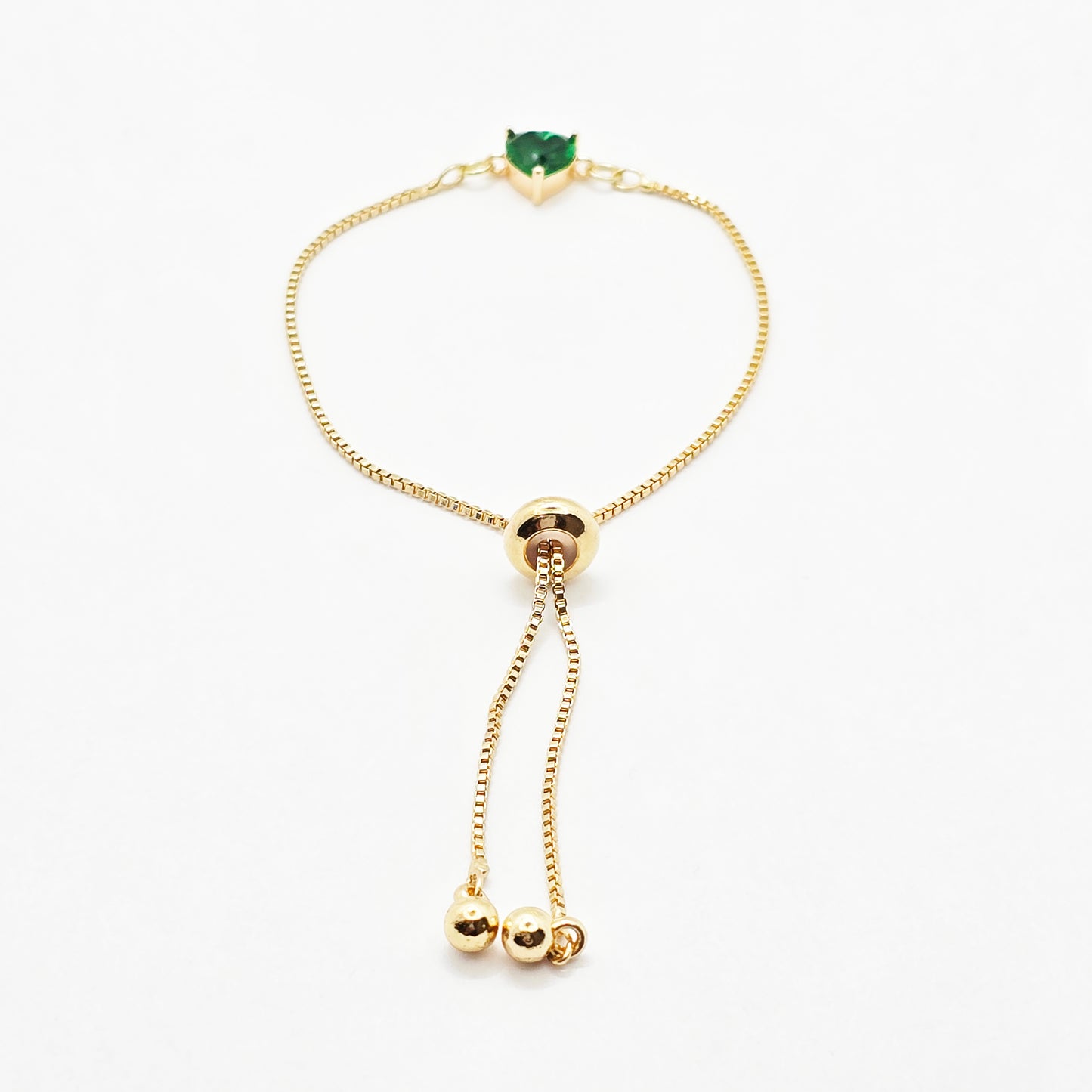 18K Gold Penis Nooses Bracelet with Red or Green Gemstone Heart